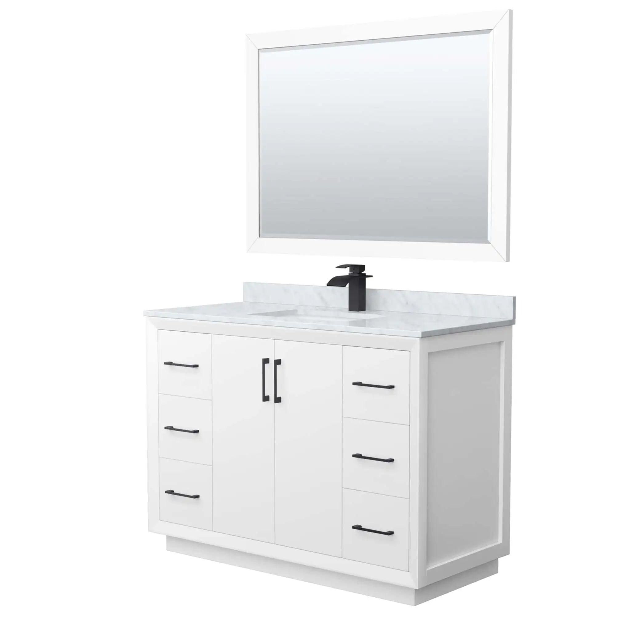 48" Strada Single Bathroom Vanity in White with Matte Black Trim & 46" Mirror by Wyndham