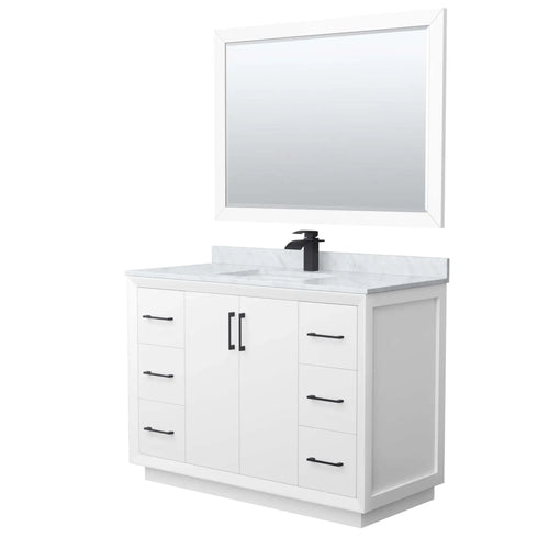 48" Strada Single Bathroom Vanity in White with Matte Black Trim & 46" Mirror by Wyndham