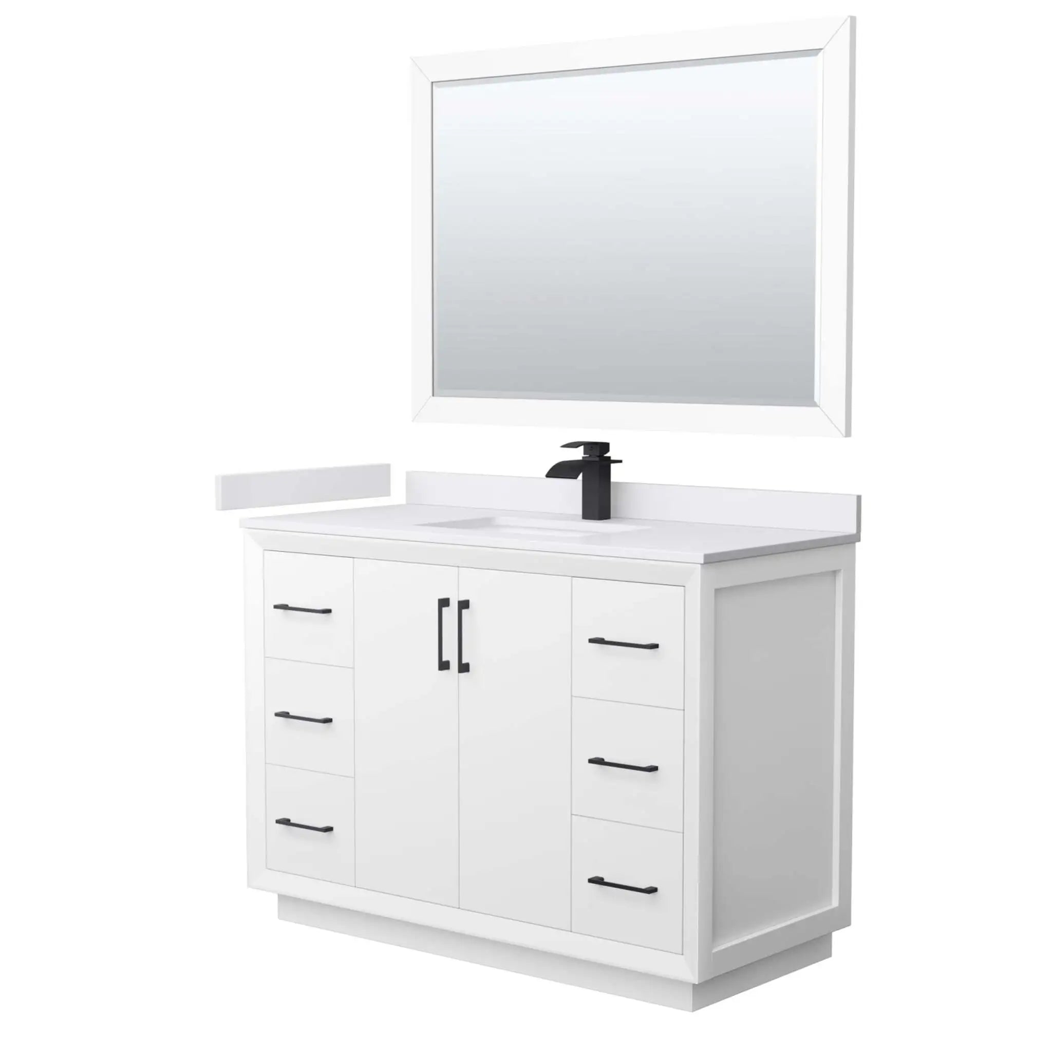 48" Strada Single Bathroom Vanity in White with Matte Black Trim & 46" Mirror by Wyndham