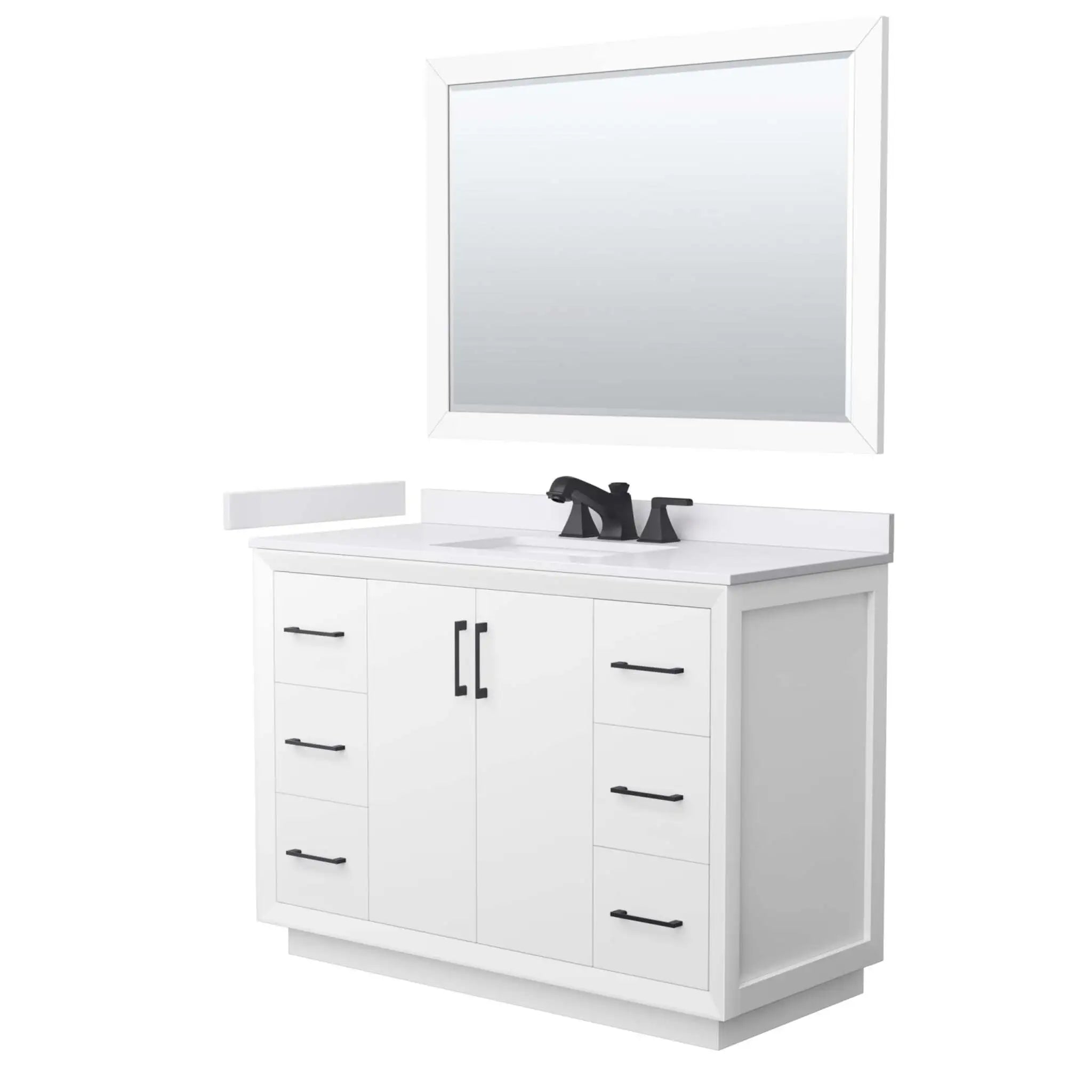 48" Strada Single Bathroom Vanity in White with Matte Black Trim & 46" Mirror by Wyndham
