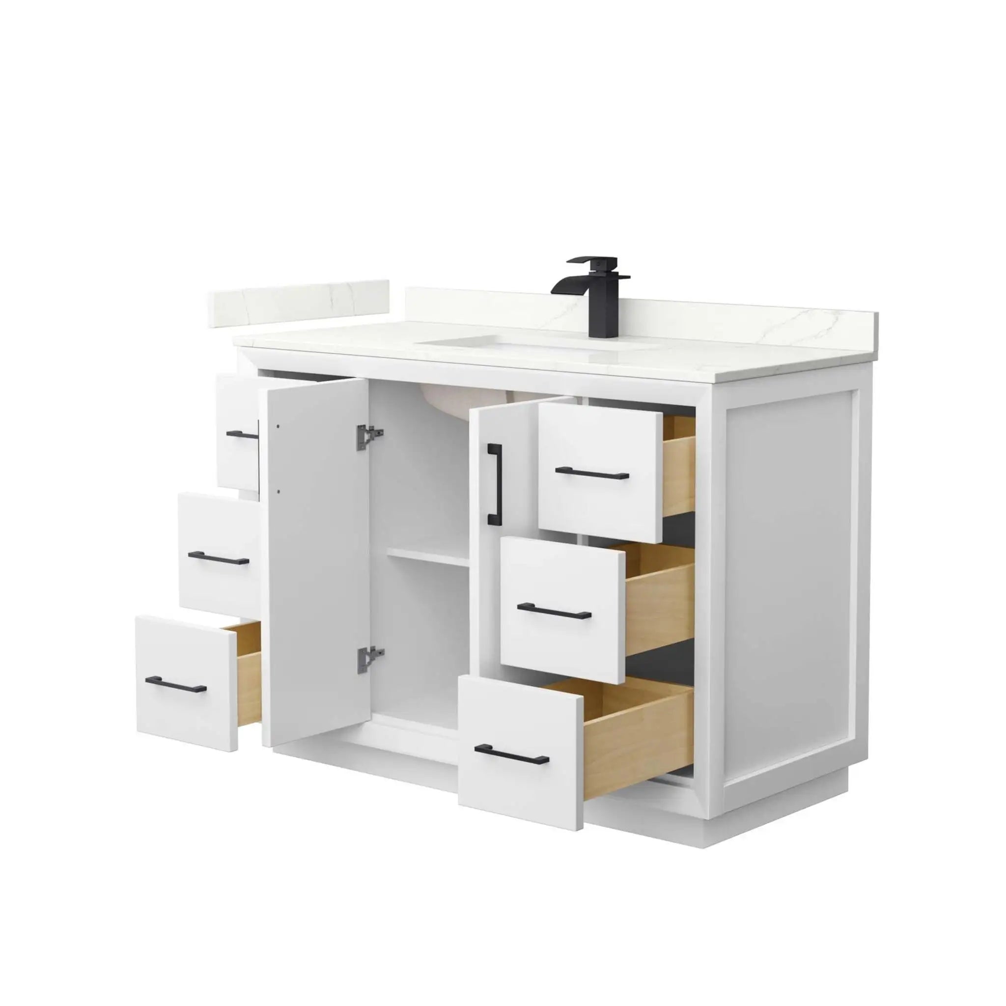 48" Strada Single Bathroom Vanity in White with Matte Black Trim by Wyndham