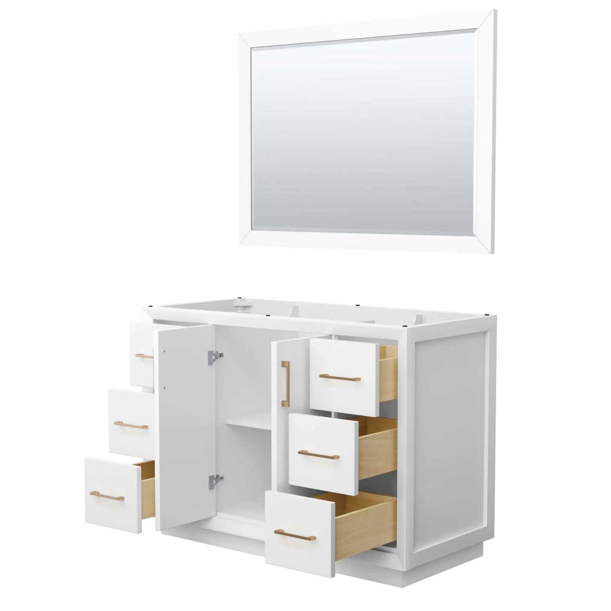 48" Strada Single Bathroom Vanity in White with Satin Bronze Trim & 46" Mirror by Wyndham