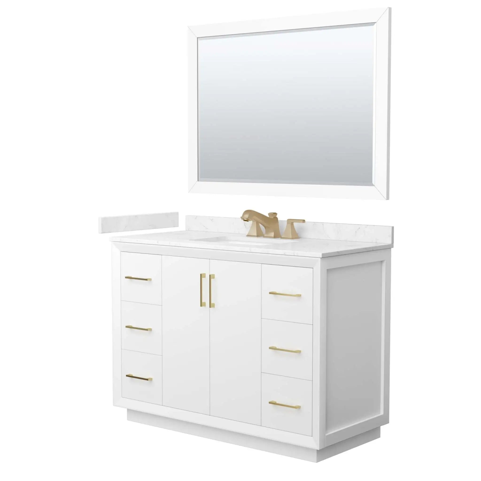 48" Strada Single Bathroom Vanity in White with Satin Bronze Trim & 46" Mirror by Wyndham