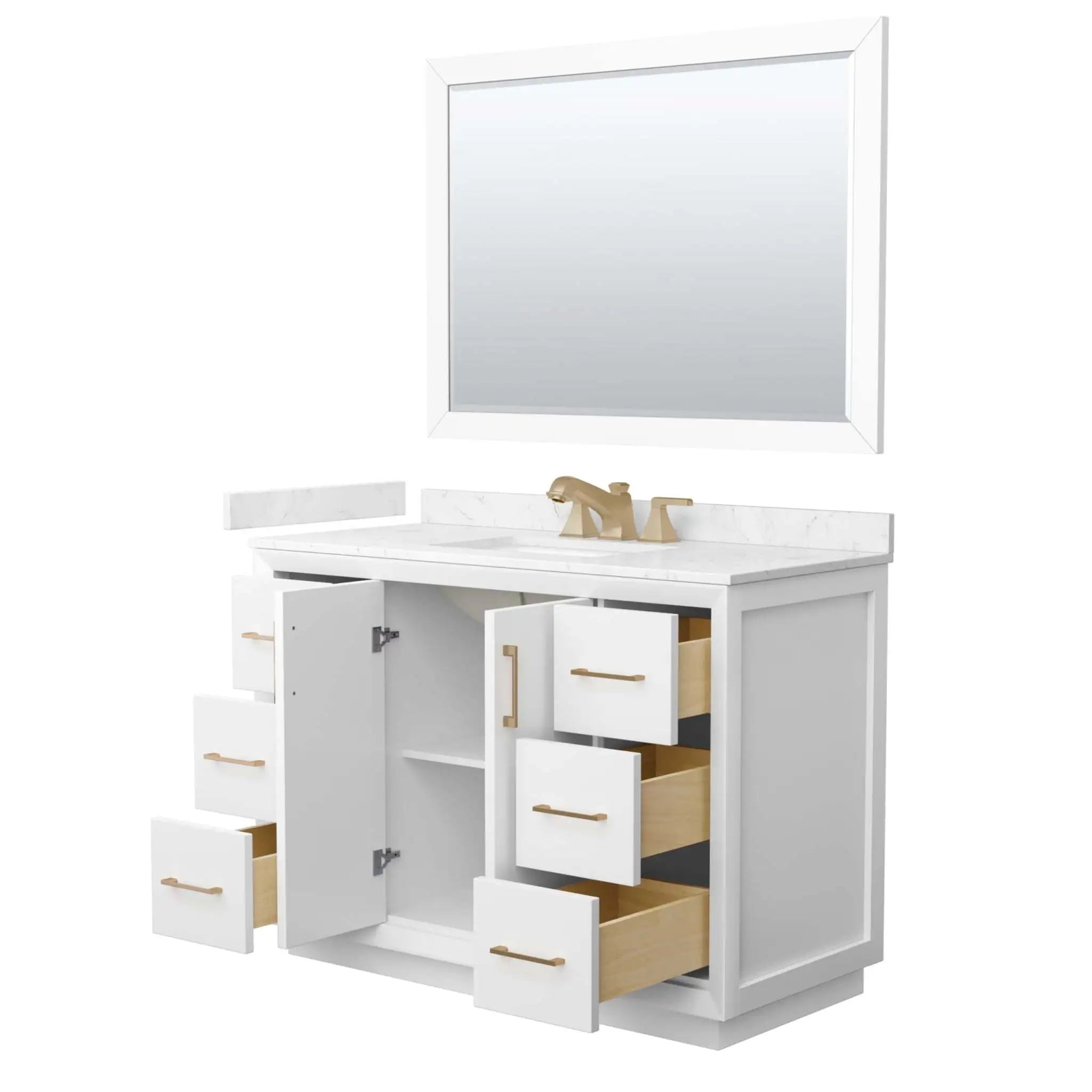 48" Strada Single Bathroom Vanity in White with Satin Bronze Trim & 46" Mirror by Wyndham