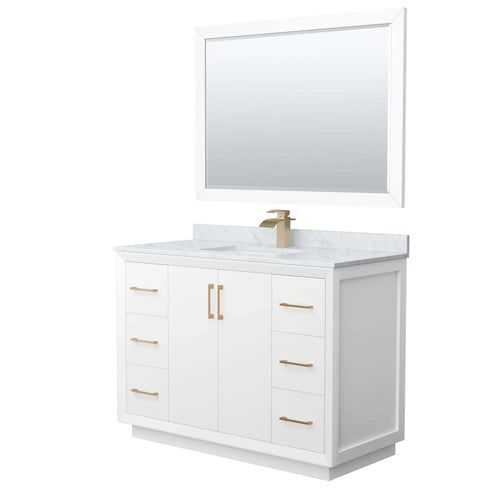 48" Strada Single Bathroom Vanity in White with Satin Bronze Trim & 46" Mirror by Wyndham