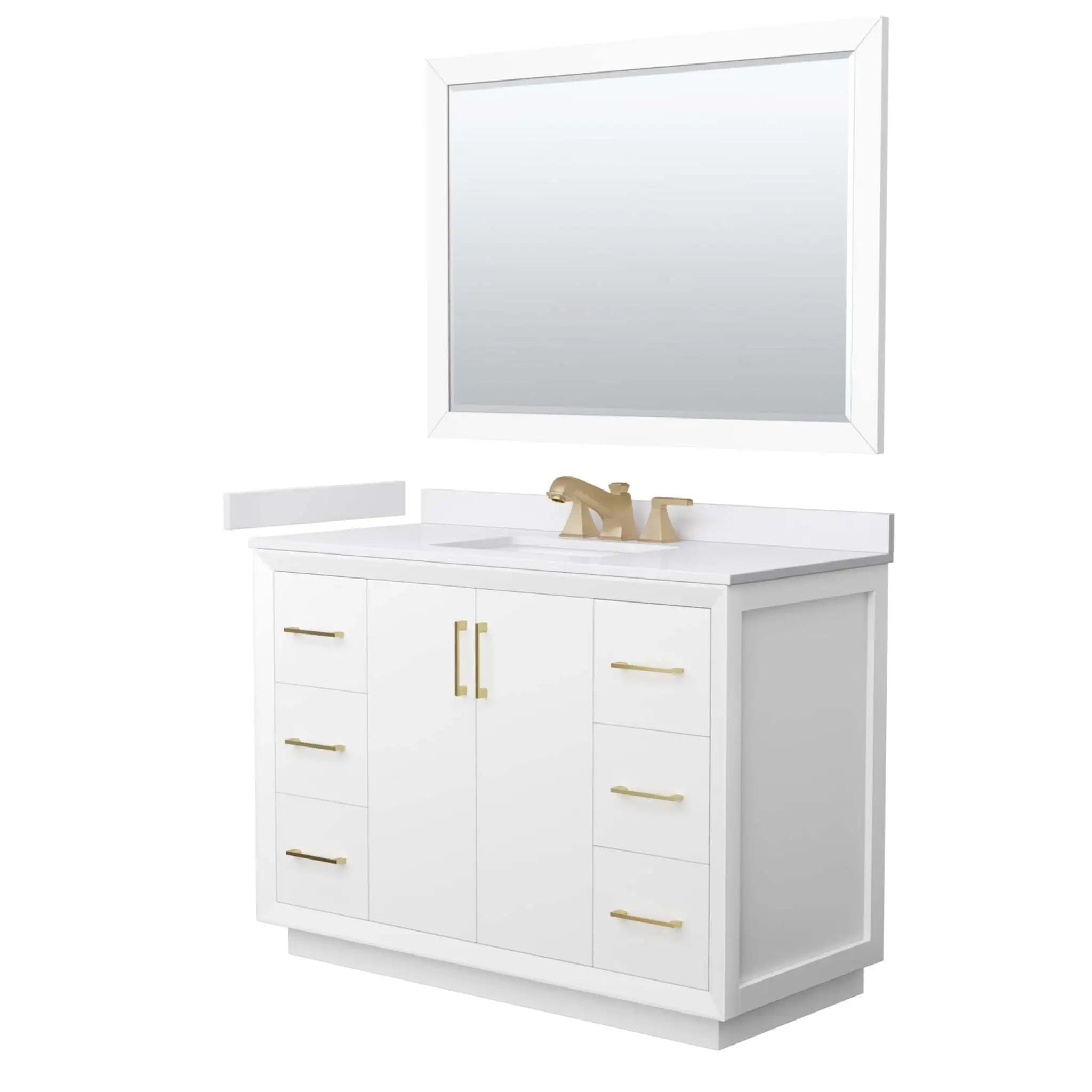 48" Strada Single Bathroom Vanity in White with Satin Bronze Trim & 46" Mirror by Wyndham