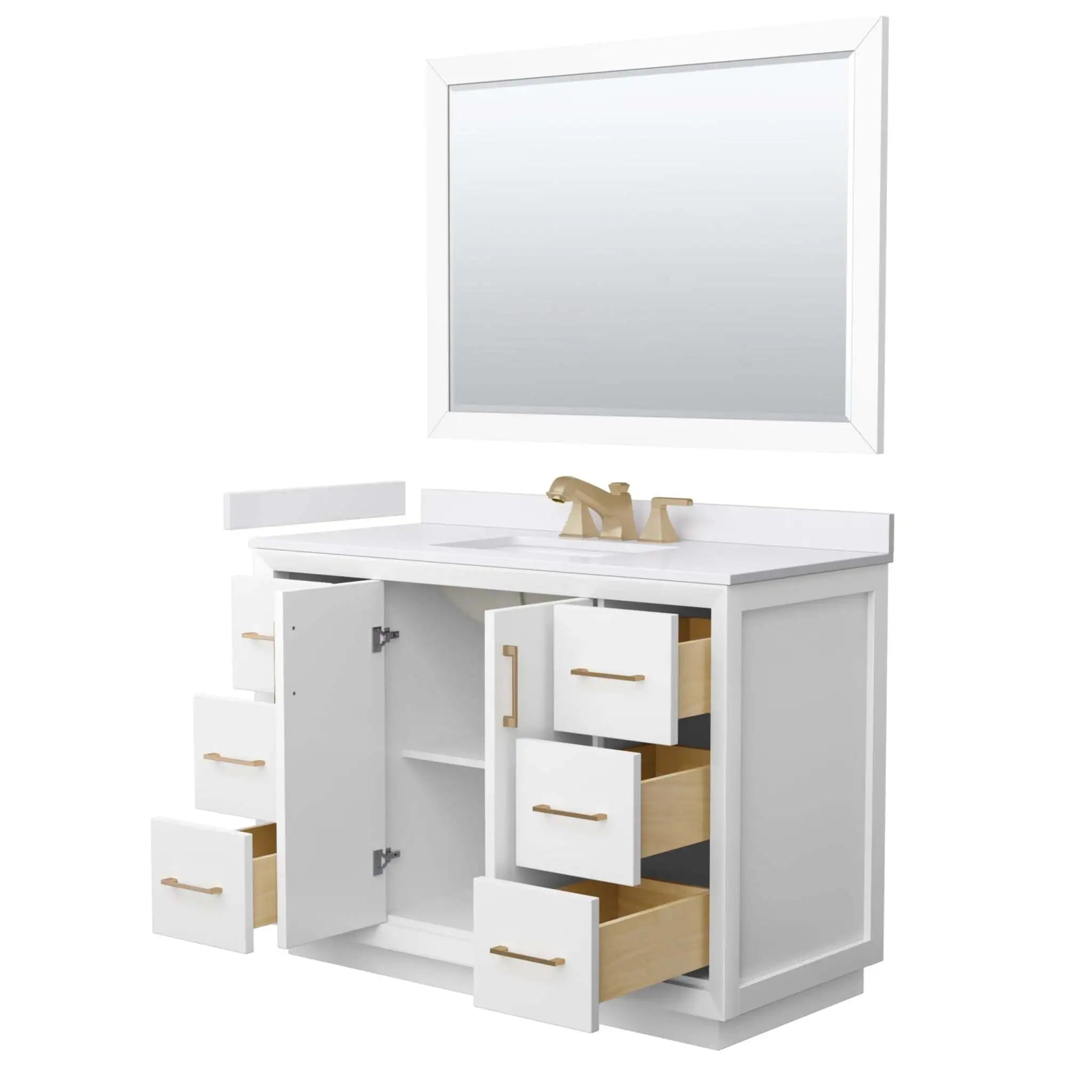 48" Strada Single Bathroom Vanity in White with Satin Bronze Trim & 46" Mirror by Wyndham