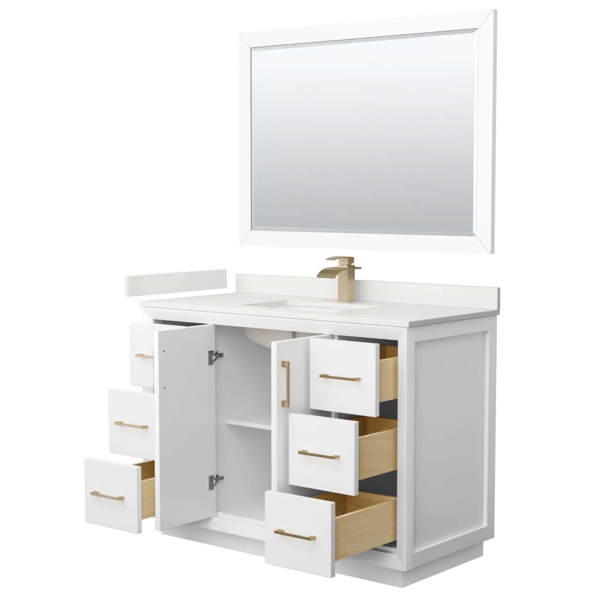 48" Strada Single Bathroom Vanity in White with Satin Bronze Trim & 46" Mirror by Wyndham