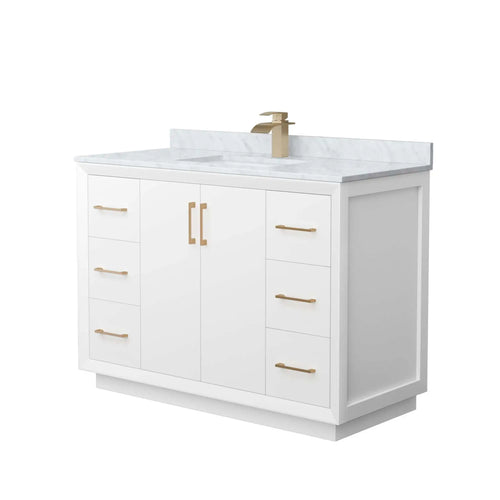 48" Strada Single Bathroom Vanity in White with Satin Bronze Trim by Wyndham