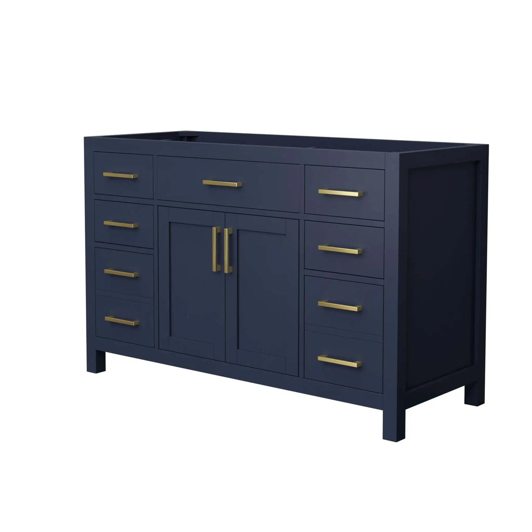 54" Beckett Single Bathroom Vanity in Dark Blue with Brushed Gold Trim by Wyndham