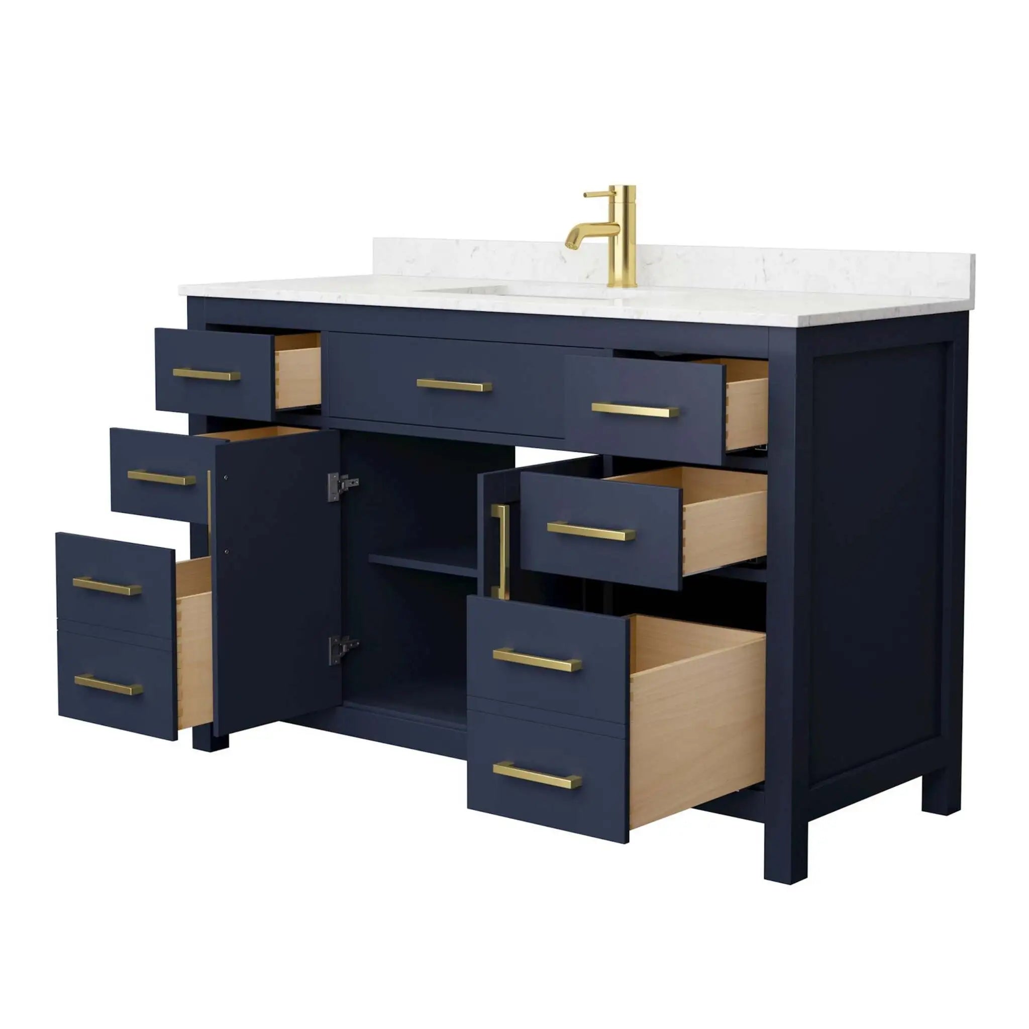 54" Beckett Single Bathroom Vanity in Dark Blue with Brushed Gold Trim by Wyndham