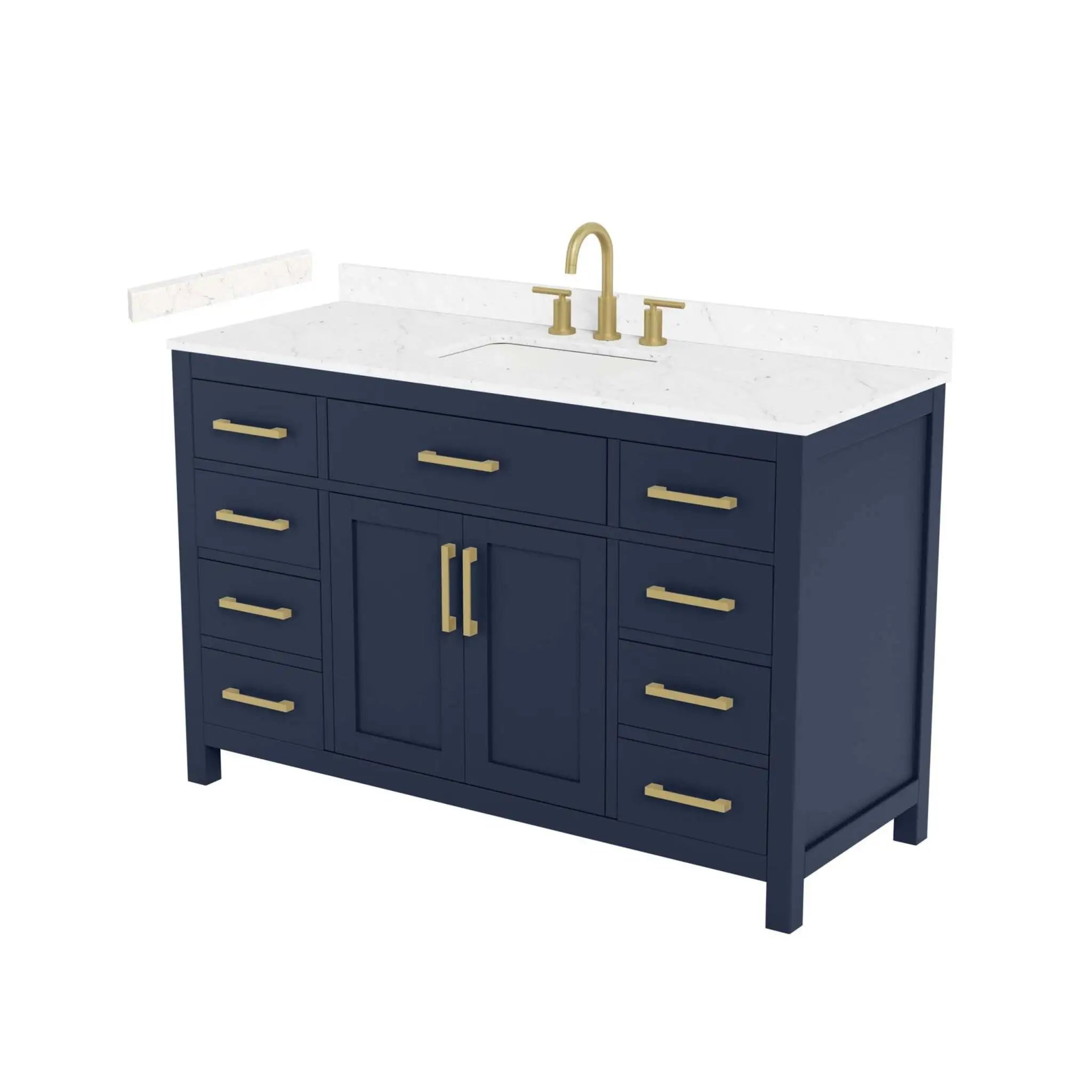54" Beckett Single Bathroom Vanity in Dark Blue with Brushed Gold Trim by Wyndham