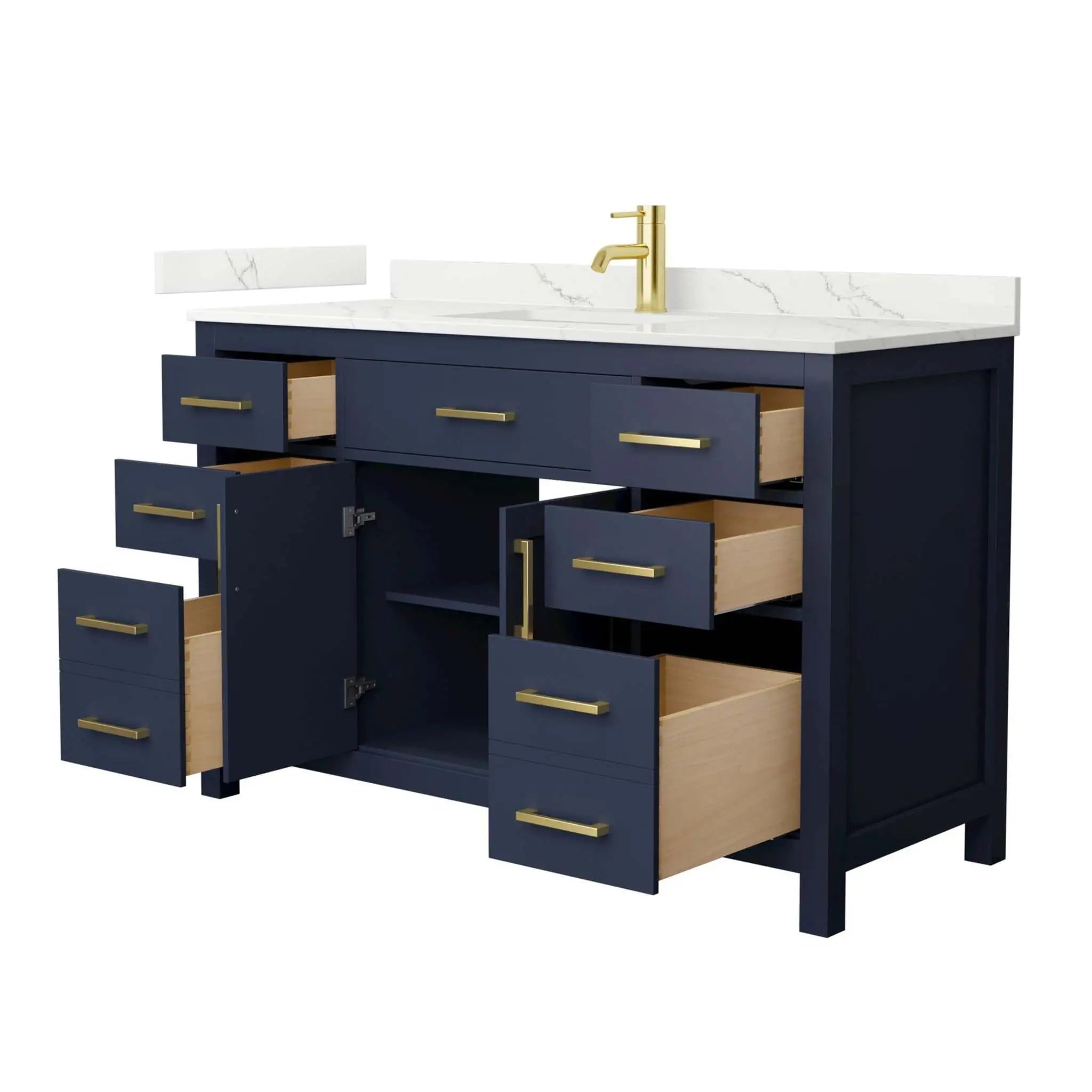54" Beckett Single Bathroom Vanity in Dark Blue with Brushed Gold Trim by Wyndham