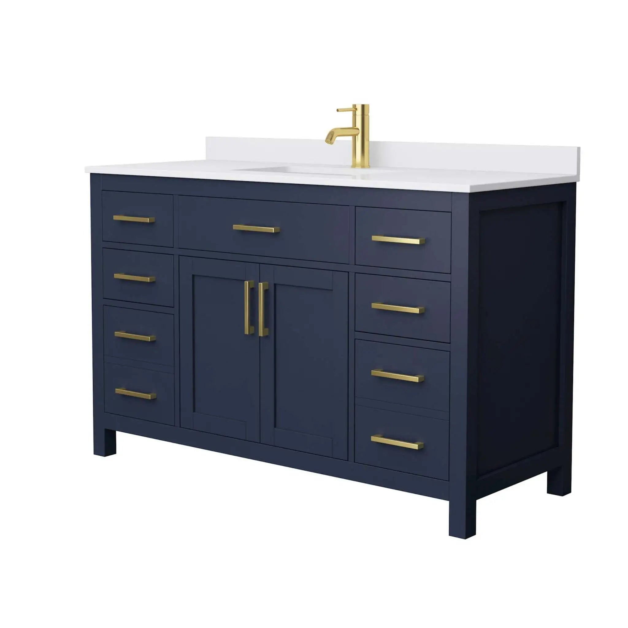 54" Beckett Single Bathroom Vanity in Dark Blue with Brushed Gold Trim by Wyndham