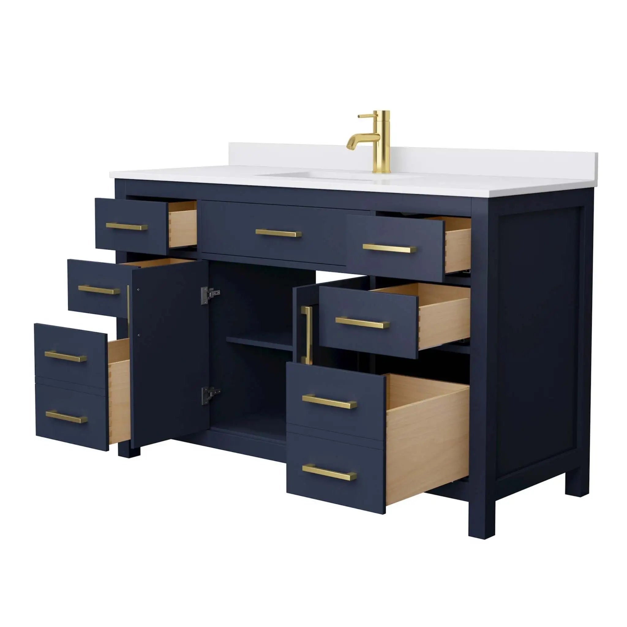 54" Beckett Single Bathroom Vanity in Dark Blue with Brushed Gold Trim by Wyndham