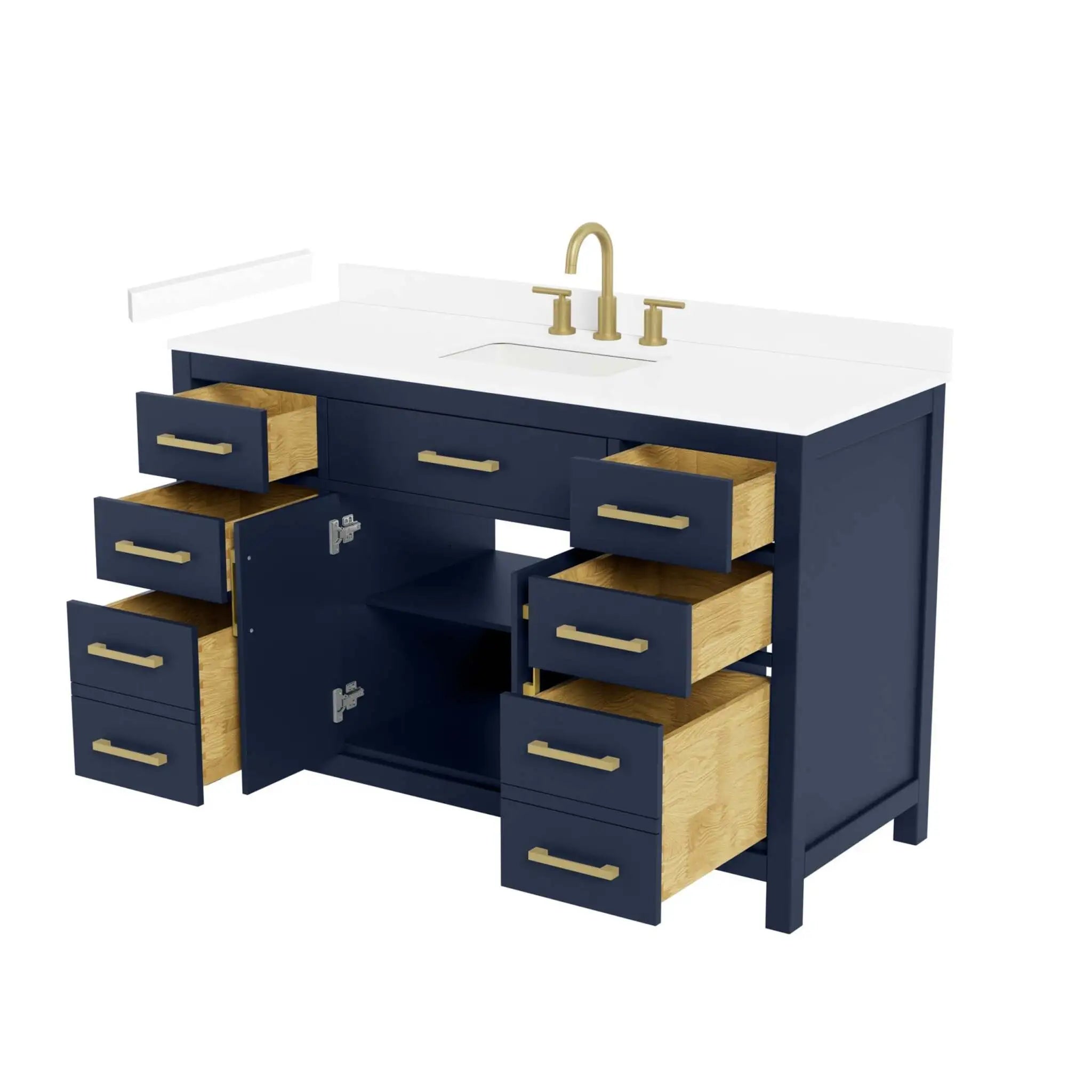 54" Beckett Single Bathroom Vanity in Dark Blue with Brushed Gold Trim by Wyndham
