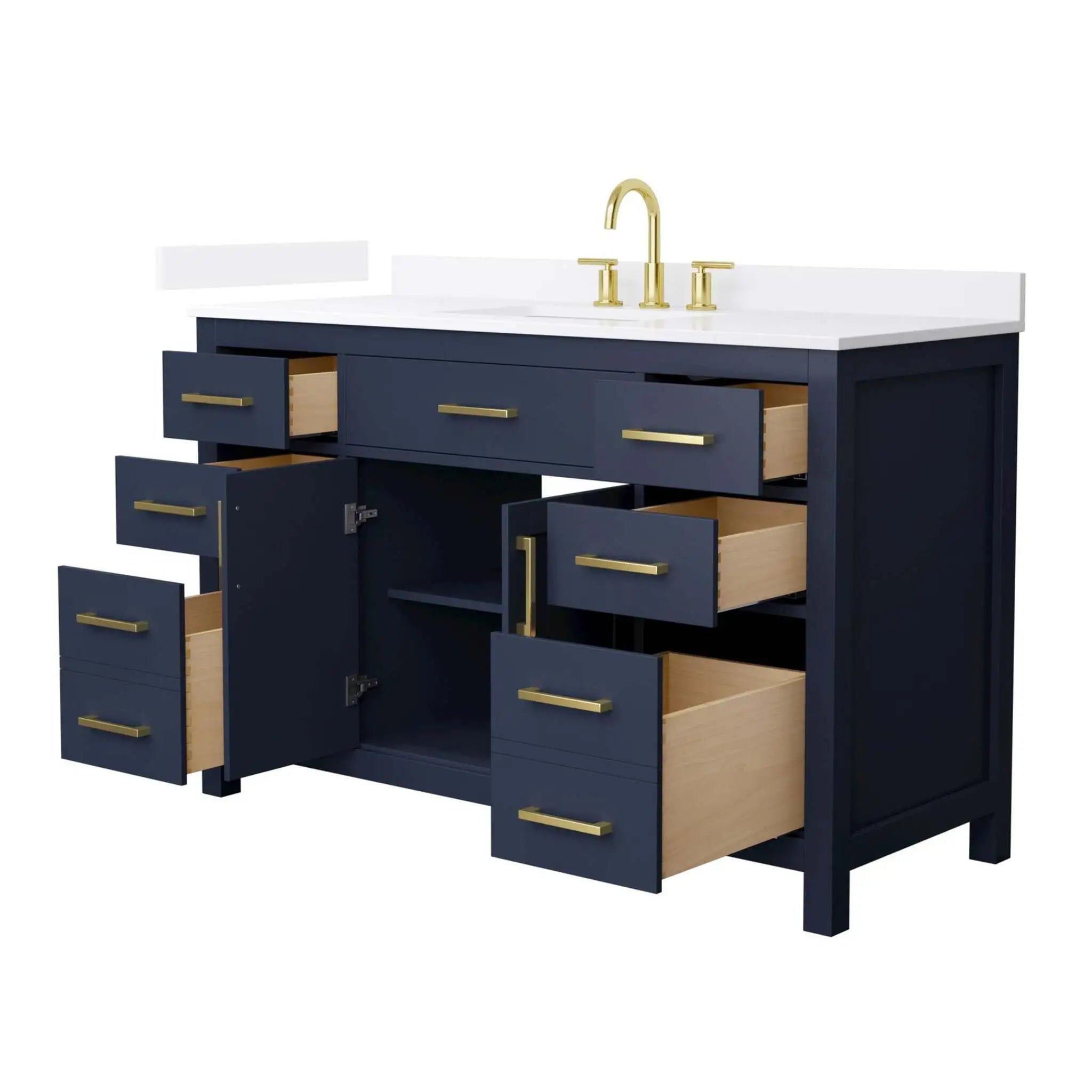 54" Beckett Single Bathroom Vanity in Dark Blue with Brushed Gold Trim by Wyndham