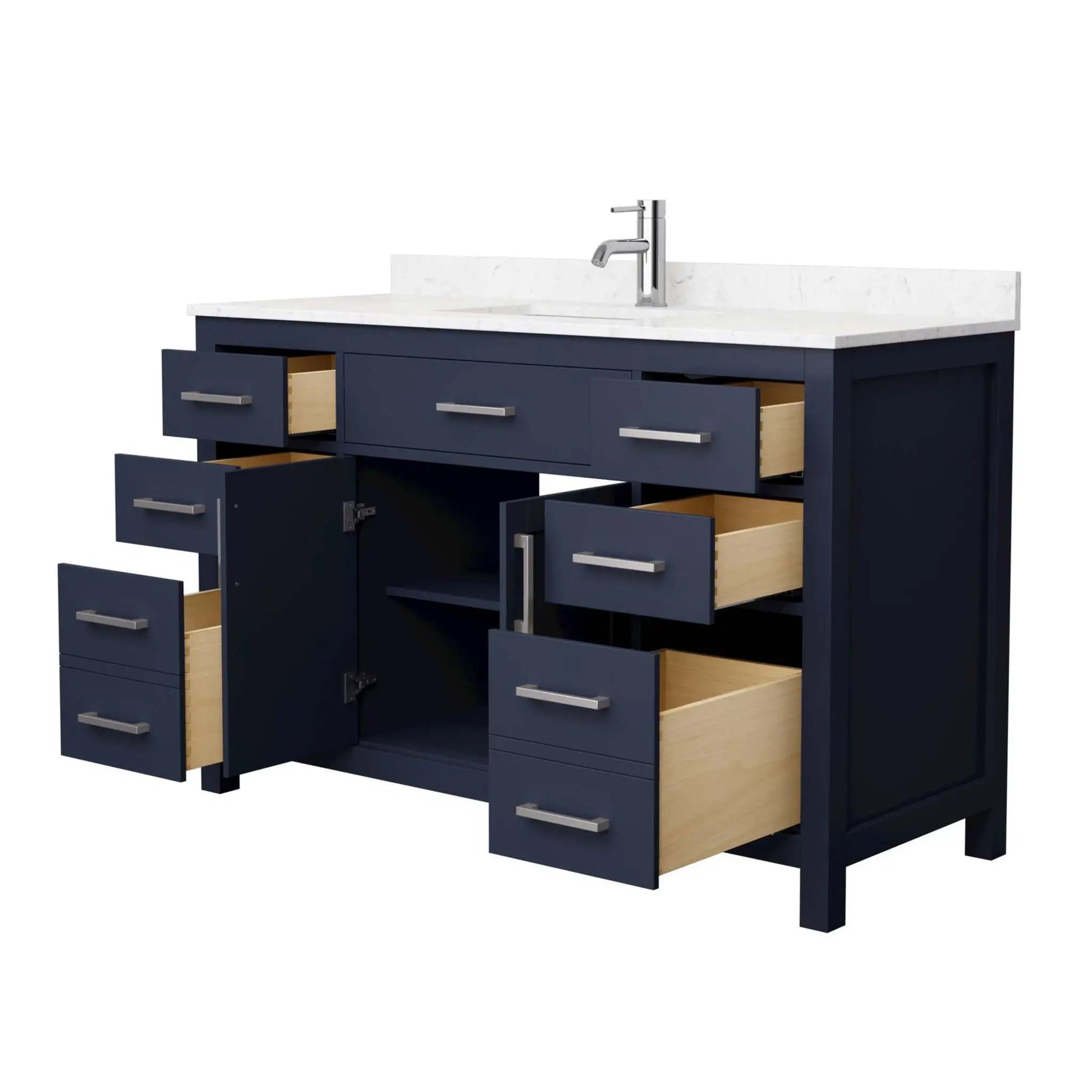 54" Beckett Single Bathroom Vanity in Dark Blue with Brushed Nickel Trim by Wyndham