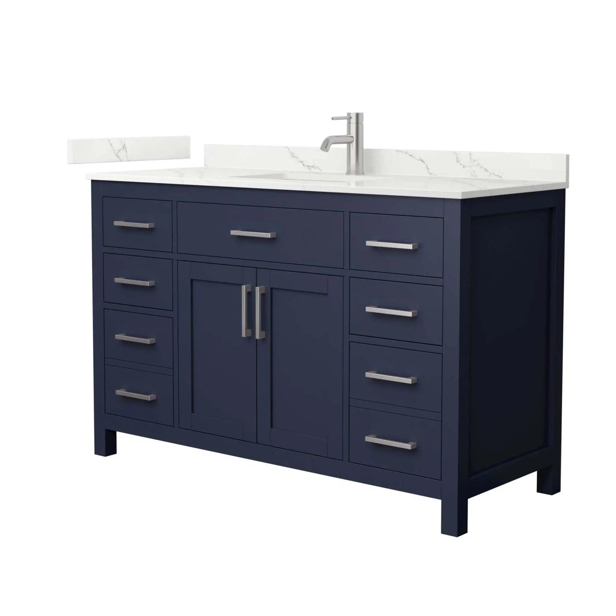 54" Beckett Single Bathroom Vanity in Dark Blue with Brushed Nickel Trim by Wyndham