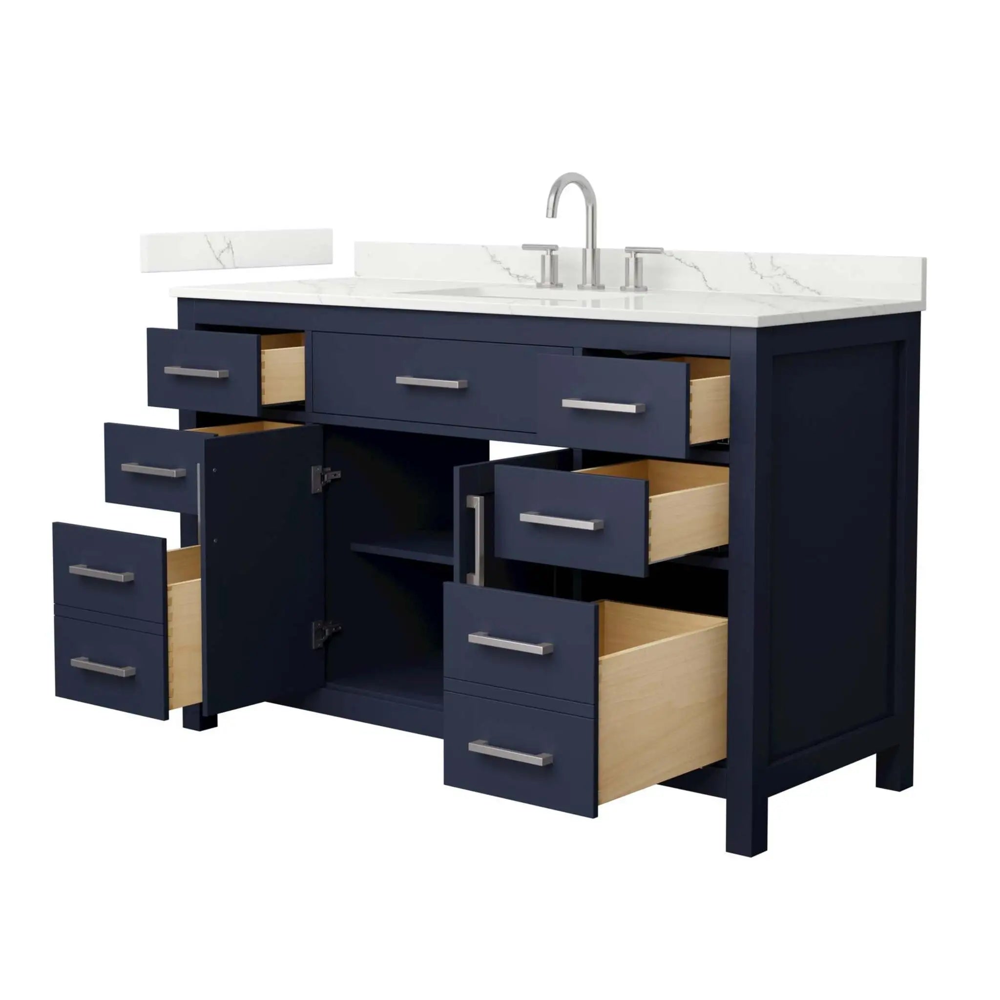54" Beckett Single Bathroom Vanity in Dark Blue with Brushed Nickel Trim by Wyndham
