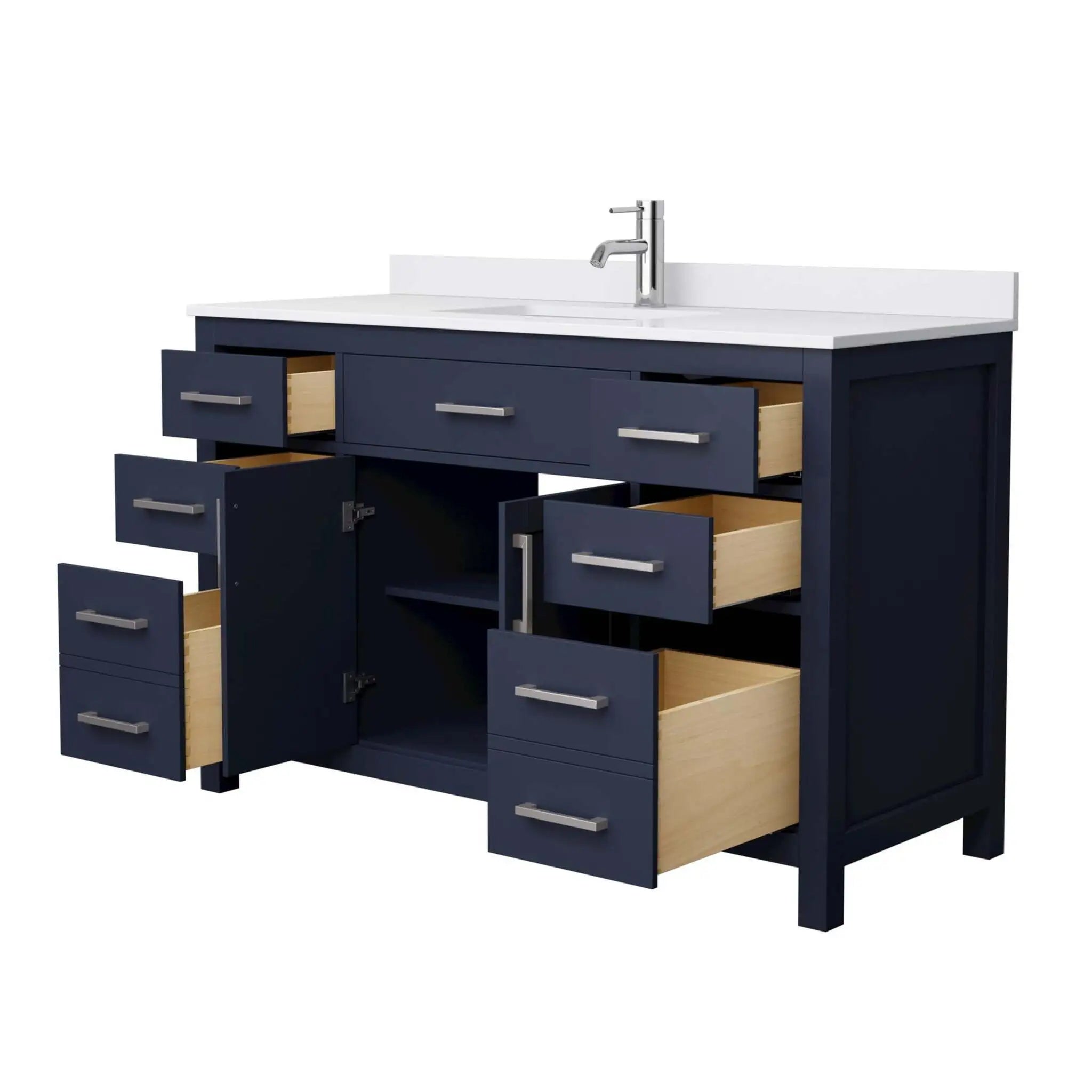54" Beckett Single Bathroom Vanity in Dark Blue with Brushed Nickel Trim by Wyndham