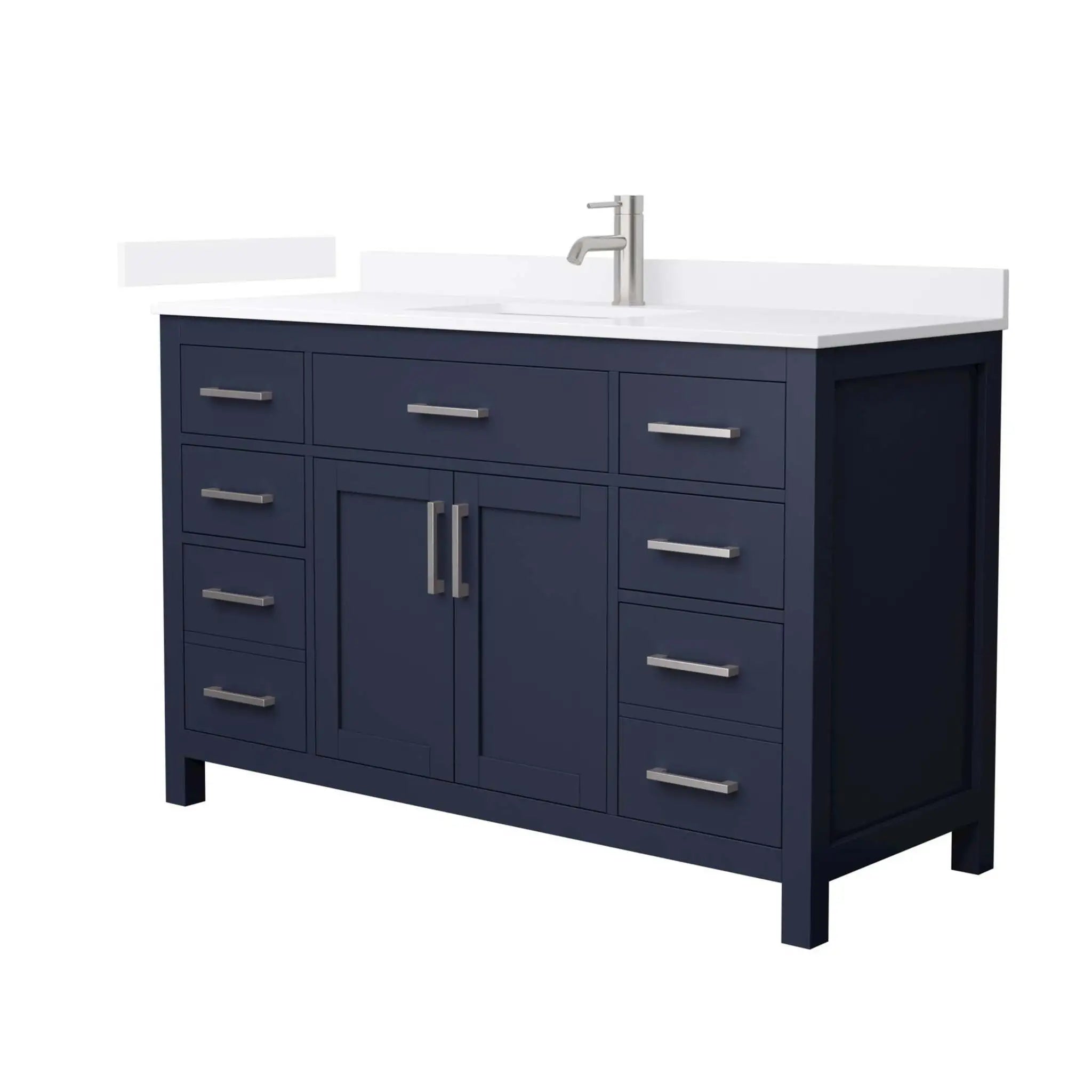 54" Beckett Single Bathroom Vanity in Dark Blue with Brushed Nickel Trim by Wyndham