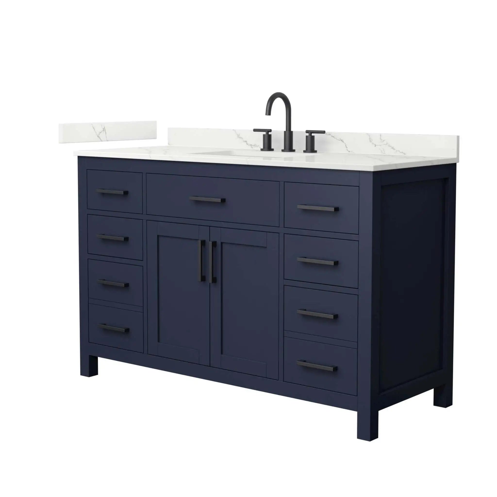 54" Beckett Single Bathroom Vanity in Dark Blue with Matte Black Trim by Wyndham
