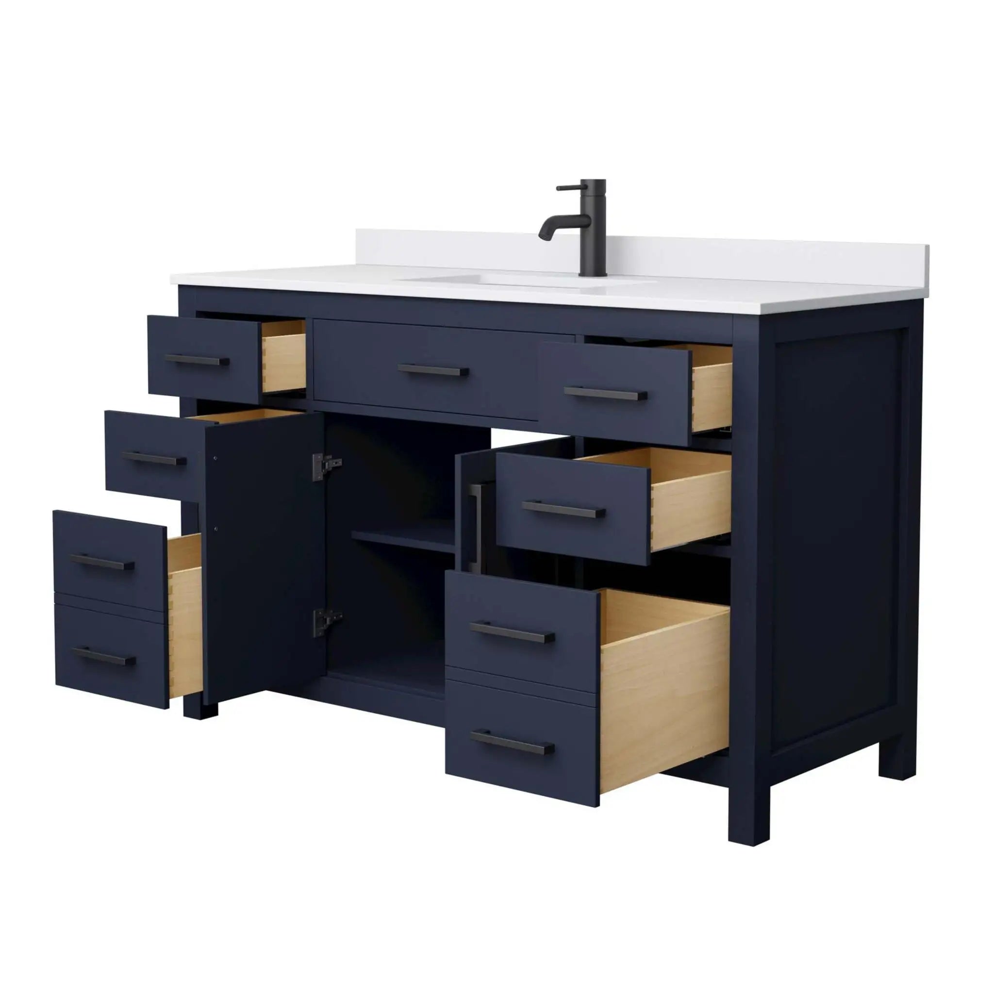 54" Beckett Single Bathroom Vanity in Dark Blue with Matte Black Trim by Wyndham