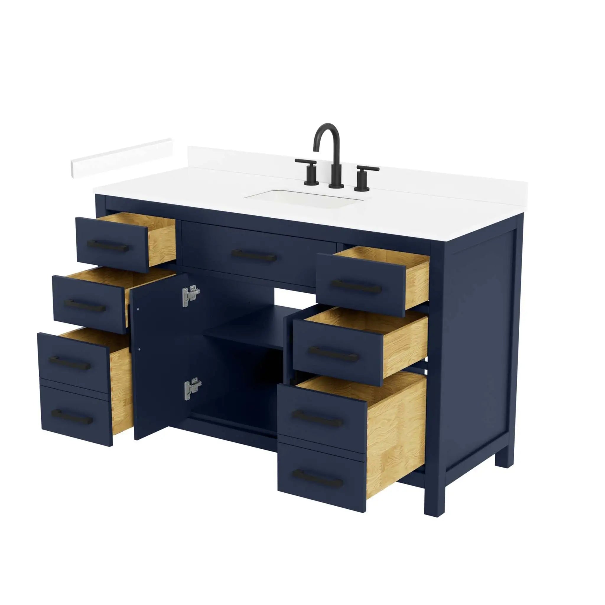 54" Beckett Single Bathroom Vanity in Dark Blue with Matte Black Trim by Wyndham
