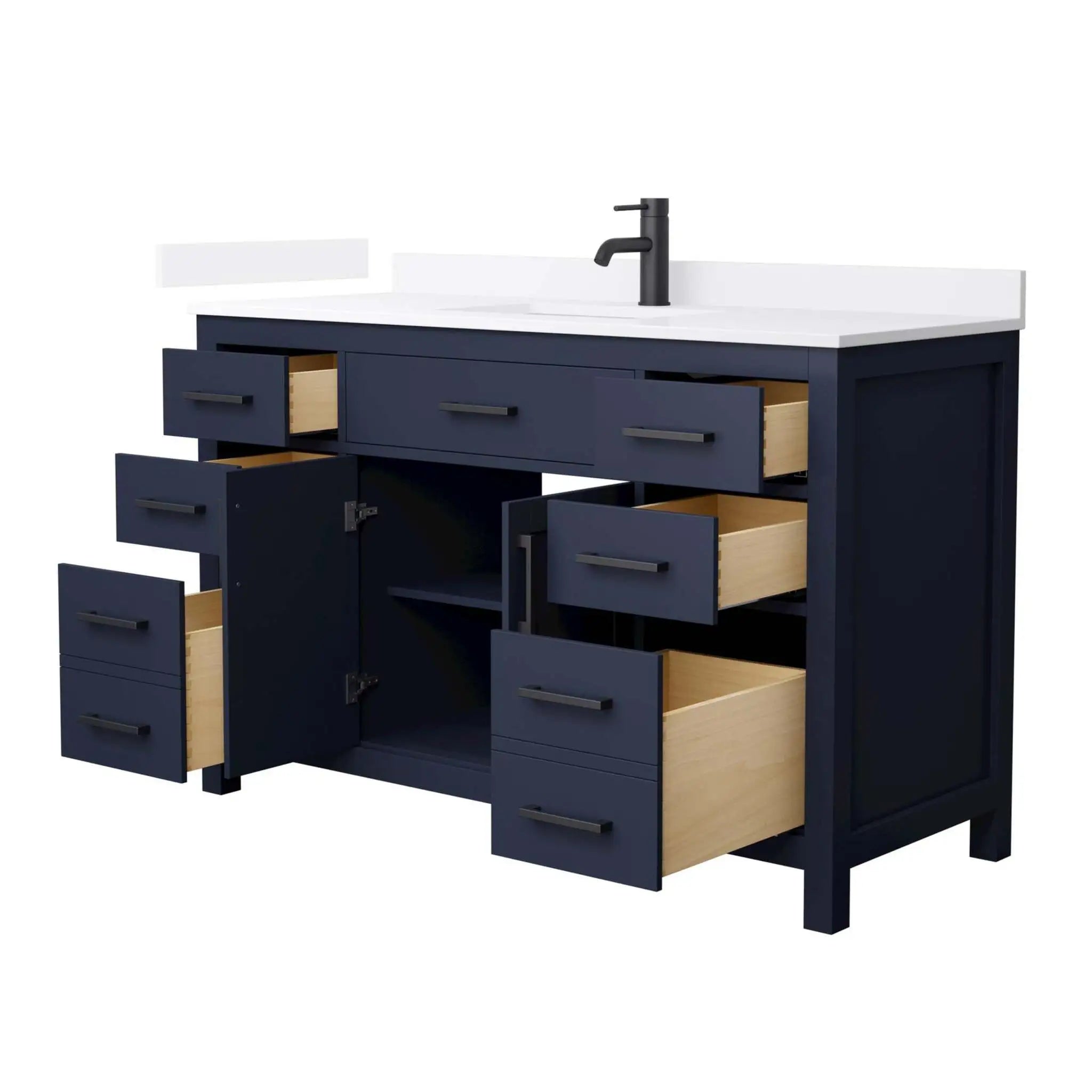 54" Beckett Single Bathroom Vanity in Dark Blue with Matte Black Trim by Wyndham