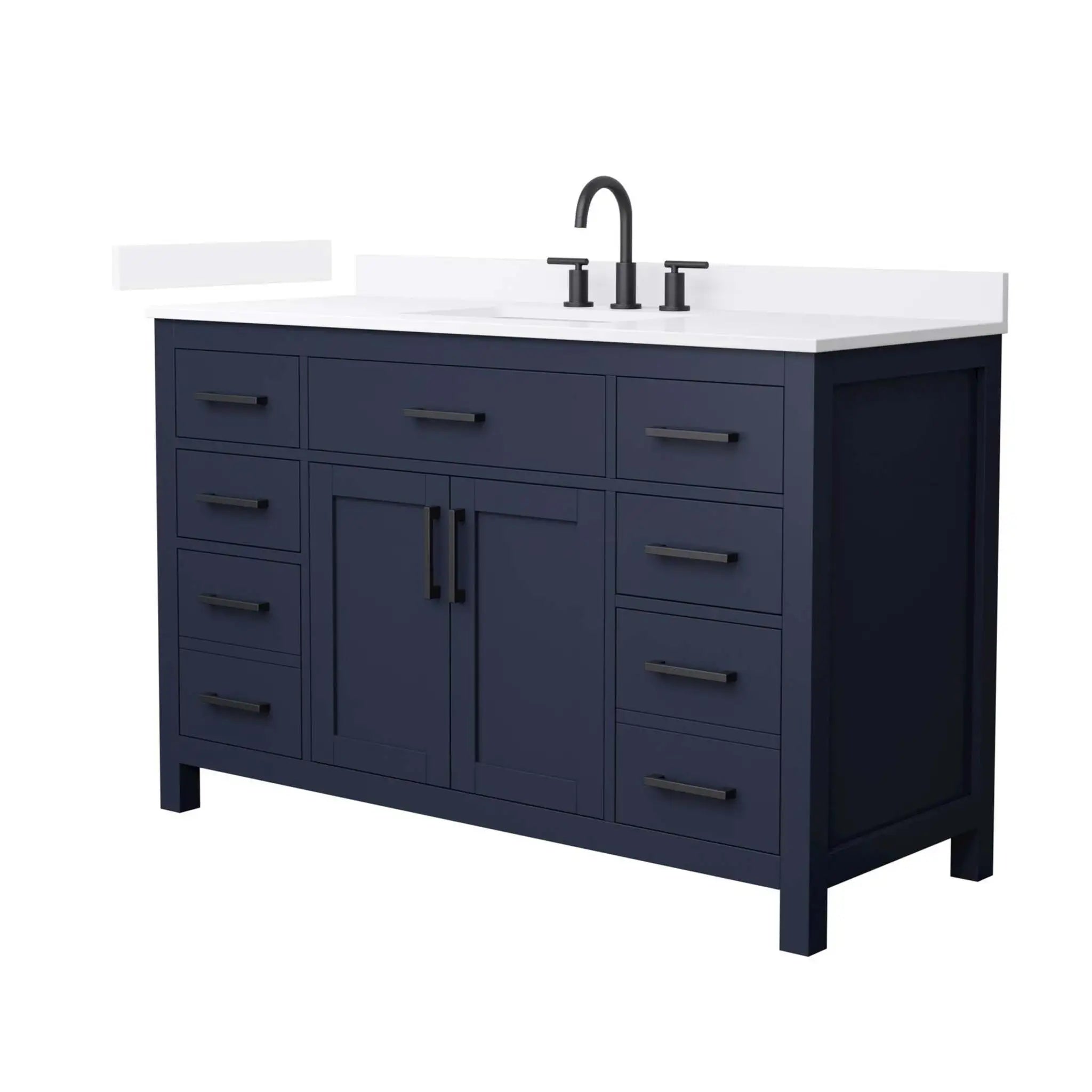 54" Beckett Single Bathroom Vanity in Dark Blue with Matte Black Trim by Wyndham