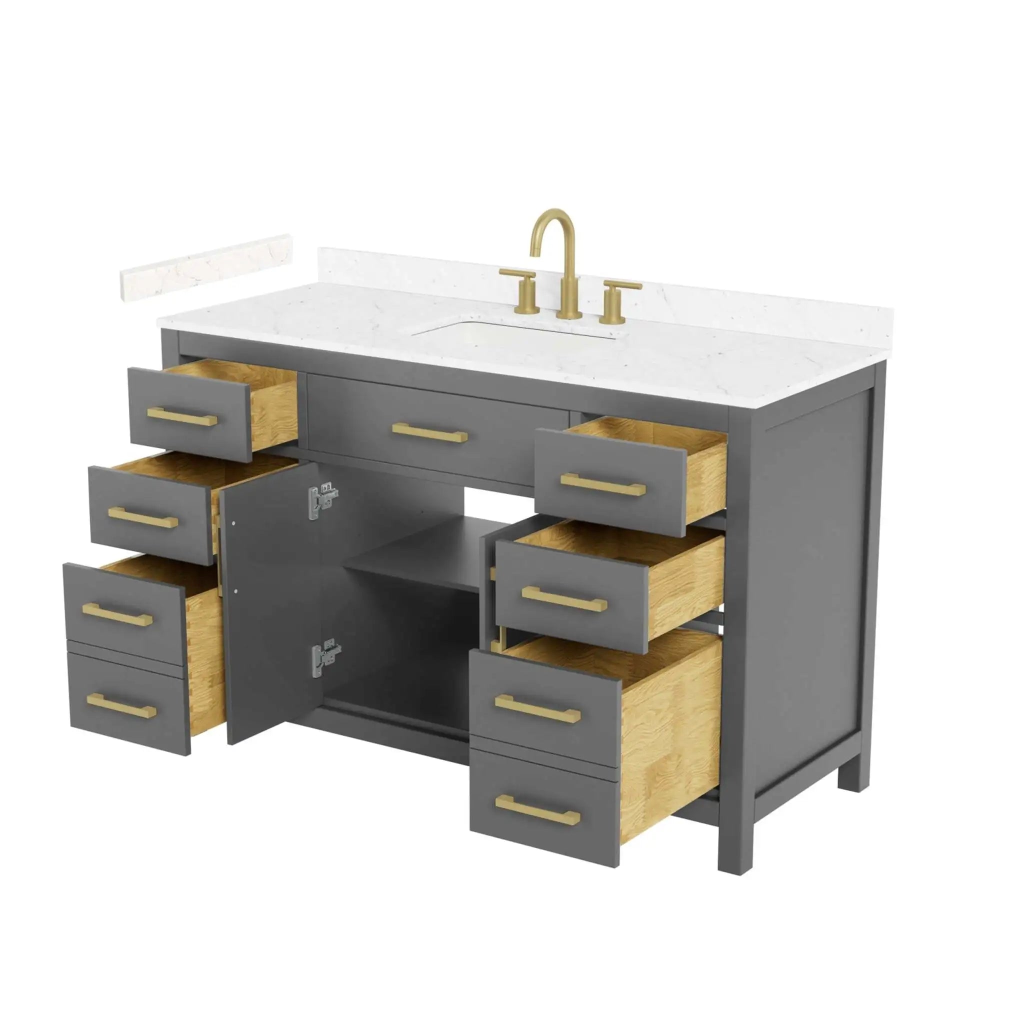 54" Beckett Single Bathroom Vanity in Dark Gray with Brushed Gold Trim by Wyndham