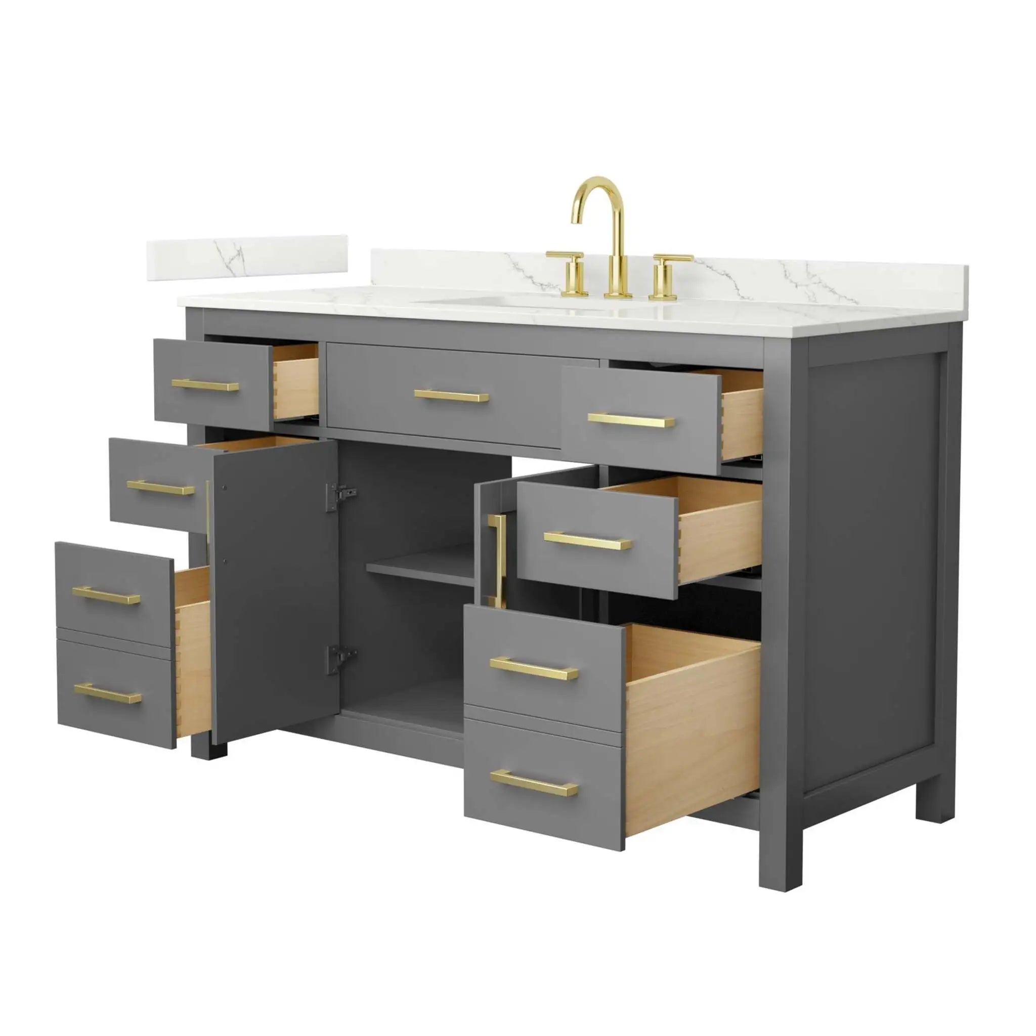 54" Beckett Single Bathroom Vanity in Dark Gray with Brushed Gold Trim by Wyndham
