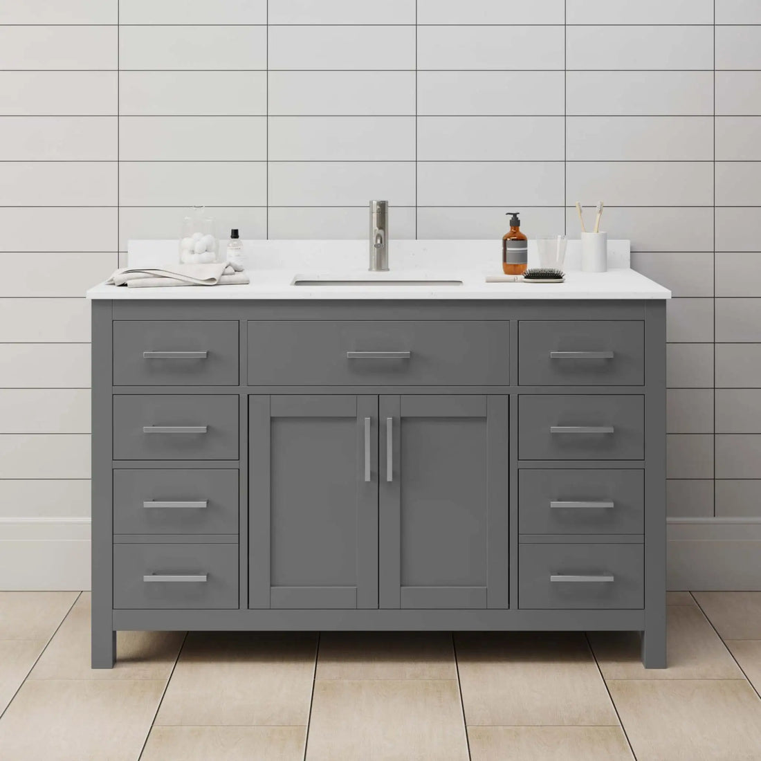 54" Beckett Single Bathroom Vanity in Dark Gray with Brushed Nickel Trim by Wyndham