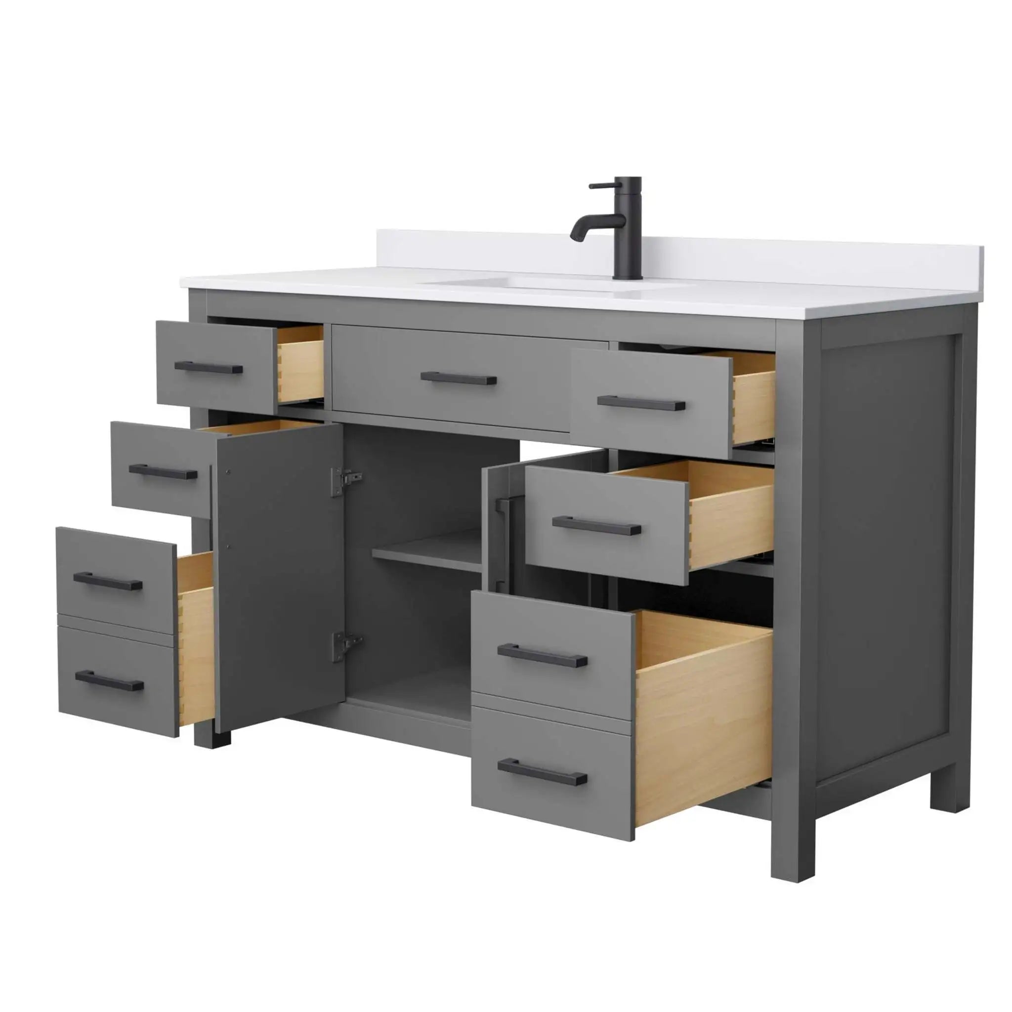 54" Beckett Single Bathroom Vanity in Dark Gray with Matte Black Trim by Wyndham