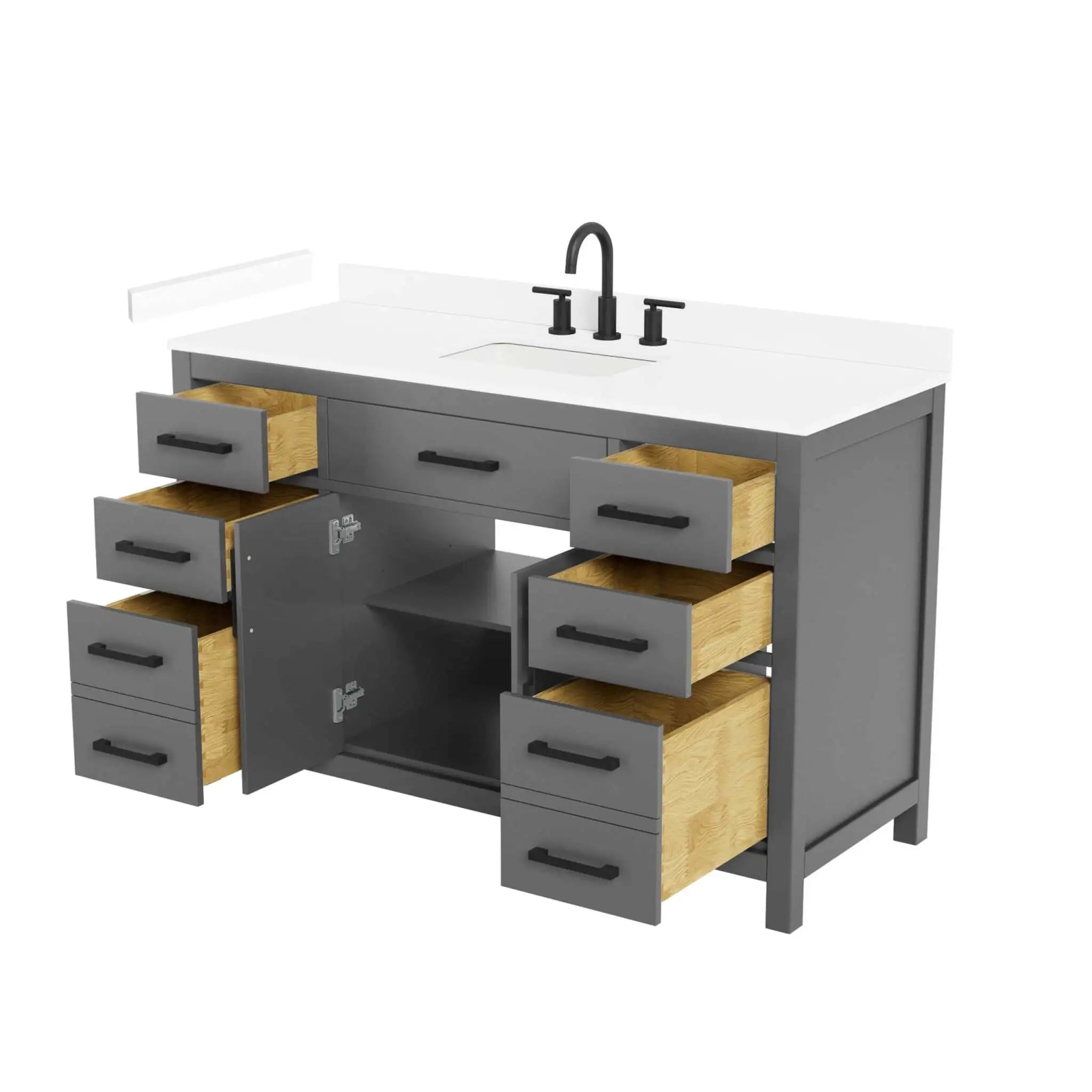 54" Beckett Single Bathroom Vanity in Dark Gray with Matte Black Trim by Wyndham