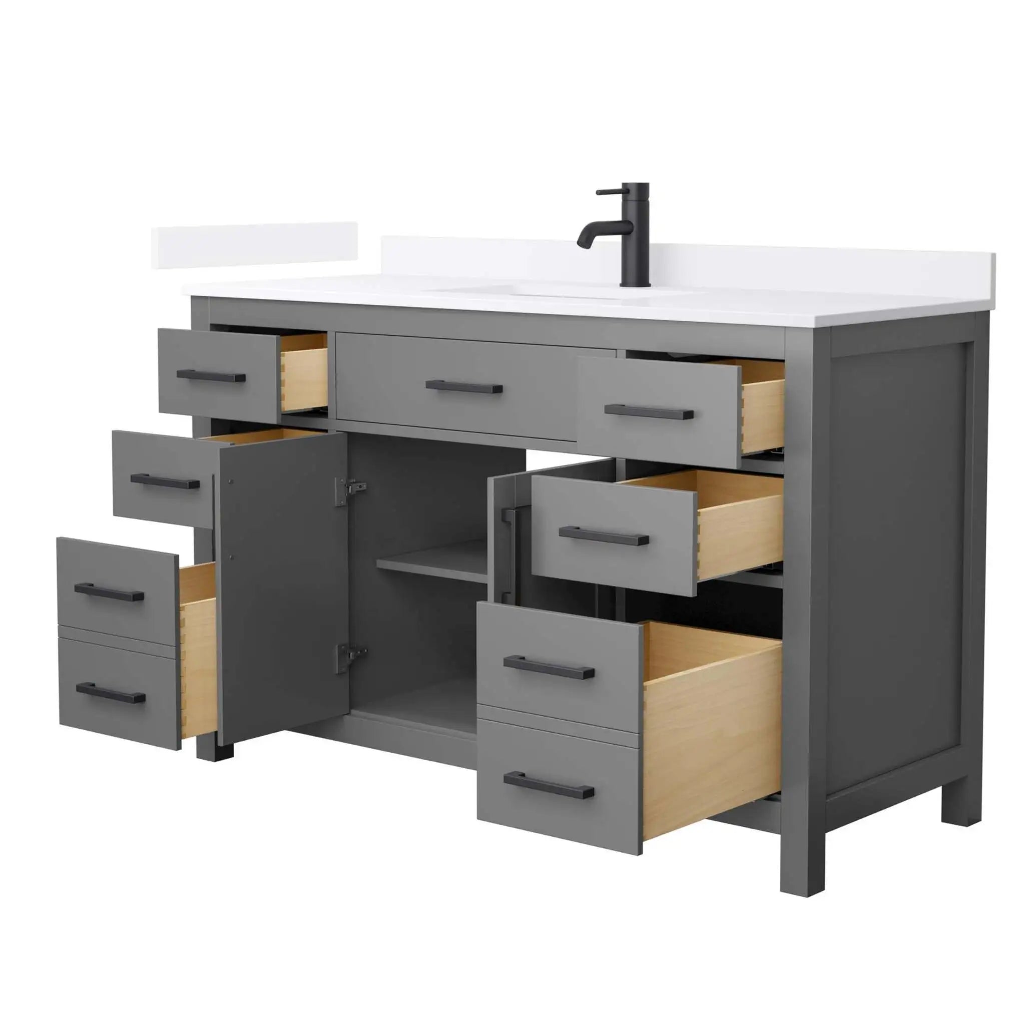 54" Beckett Single Bathroom Vanity in Dark Gray with Matte Black Trim by Wyndham
