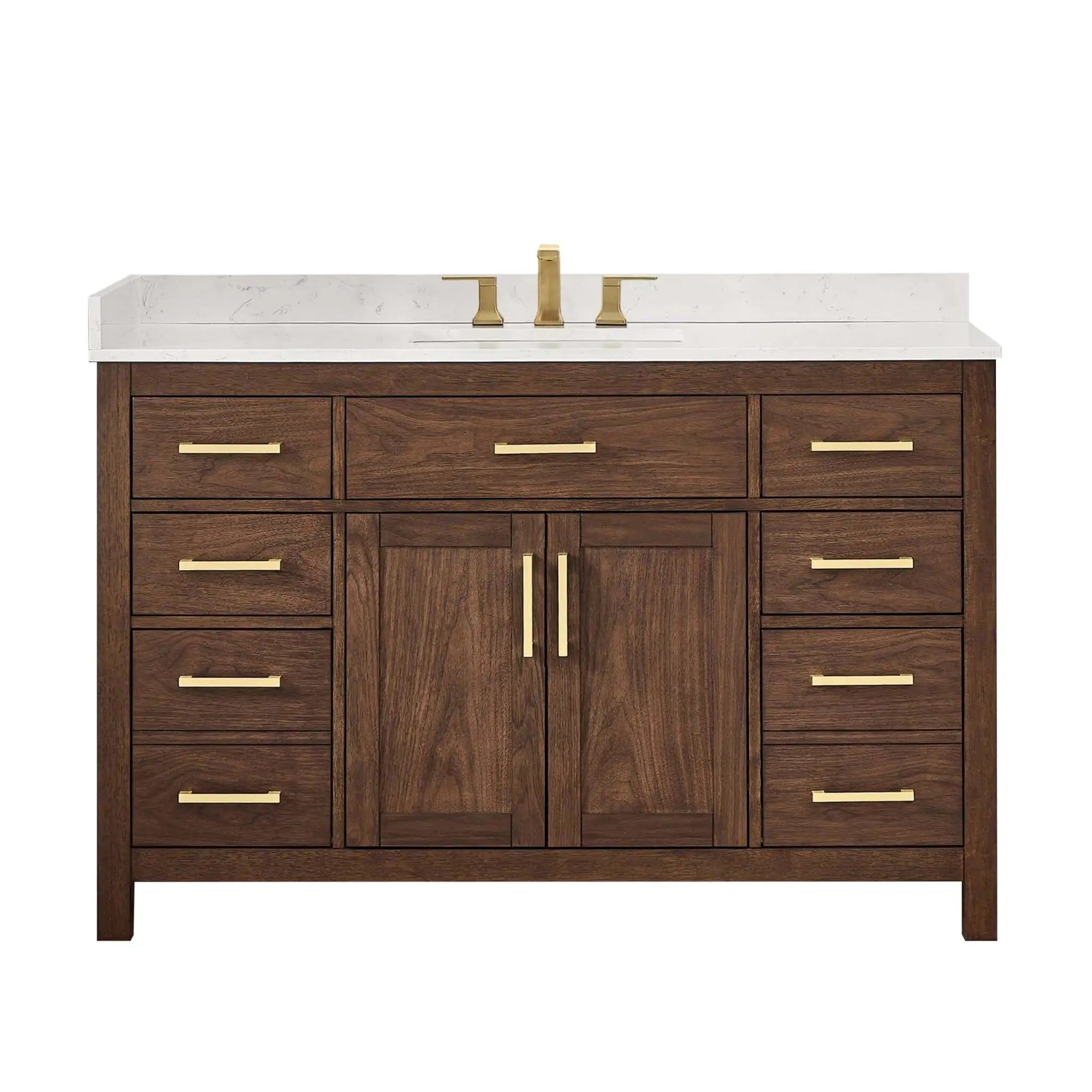 54" Beckett Single Bathroom Vanity in Dark Walnut with Brushed Gold Trim by Wyndham