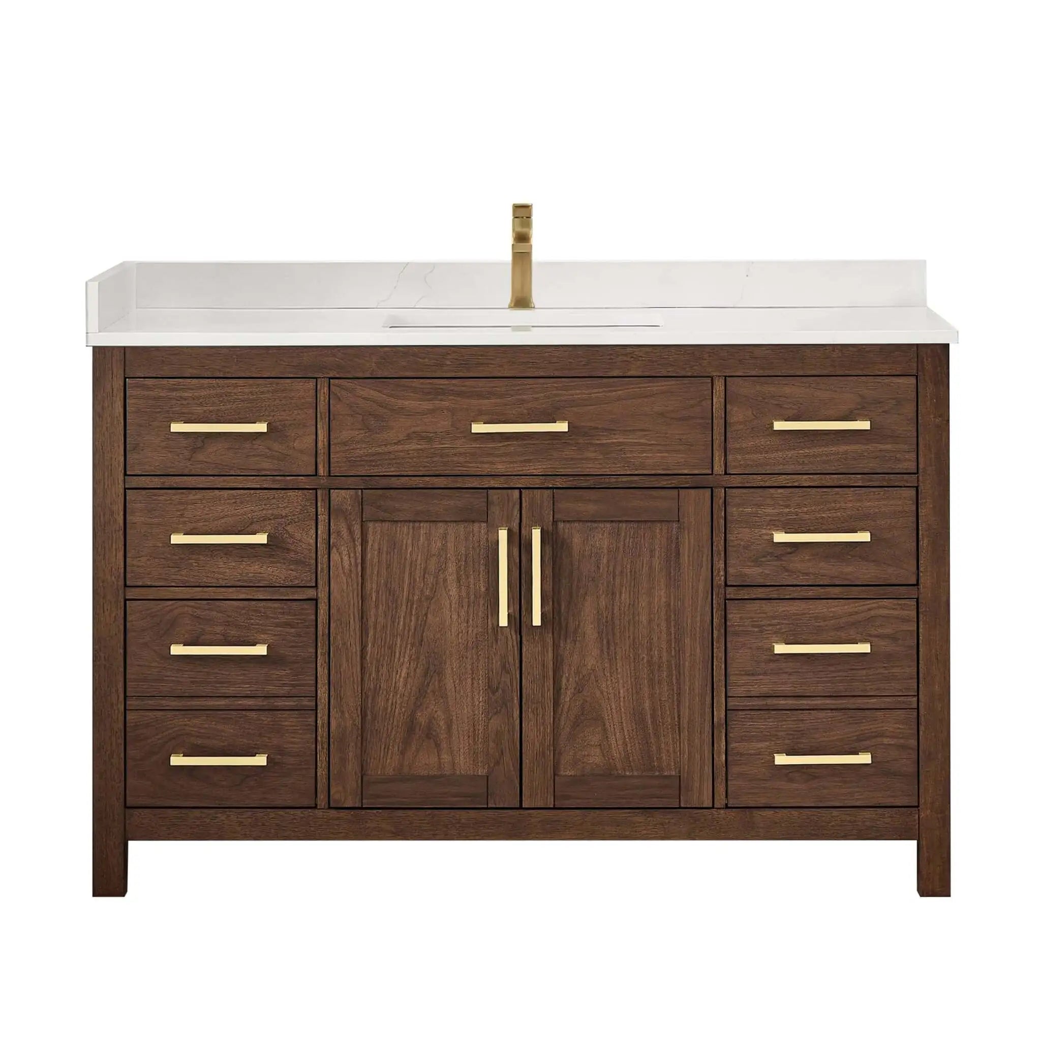 54" Beckett Single Bathroom Vanity in Dark Walnut with Brushed Gold Trim by Wyndham