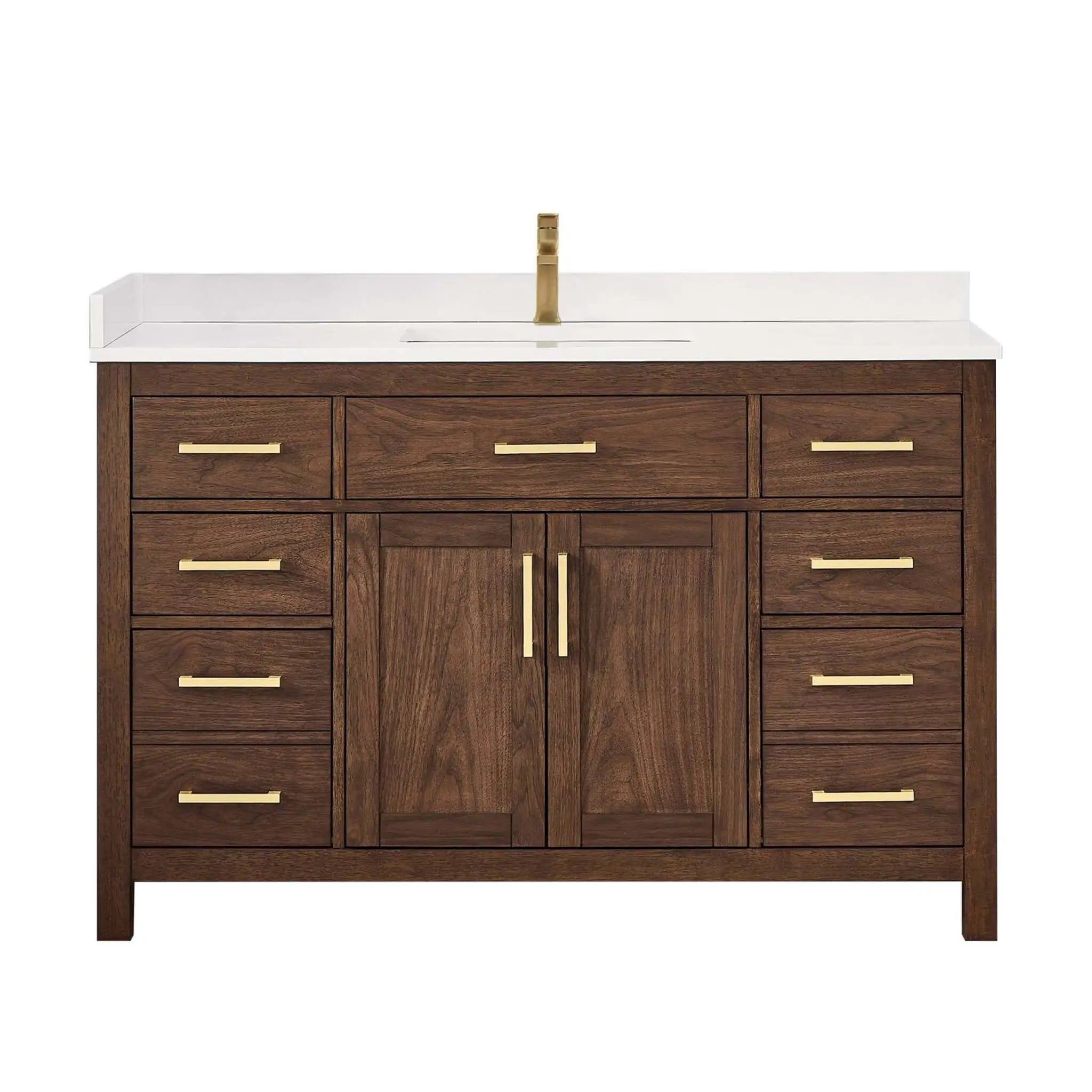 54" Beckett Single Bathroom Vanity in Dark Walnut with Brushed Gold Trim by Wyndham