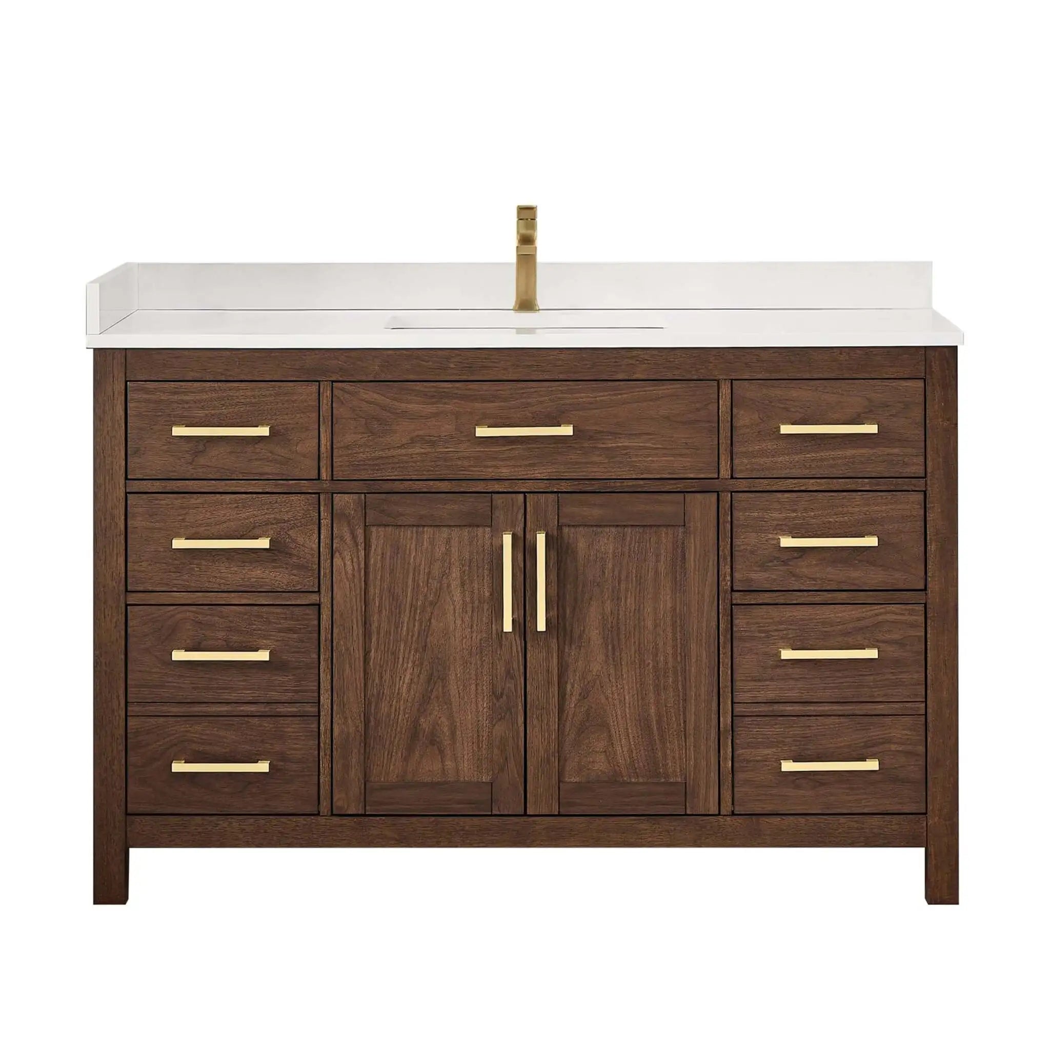 54" Beckett Single Bathroom Vanity in Dark Walnut with Brushed Gold Trim by Wyndham