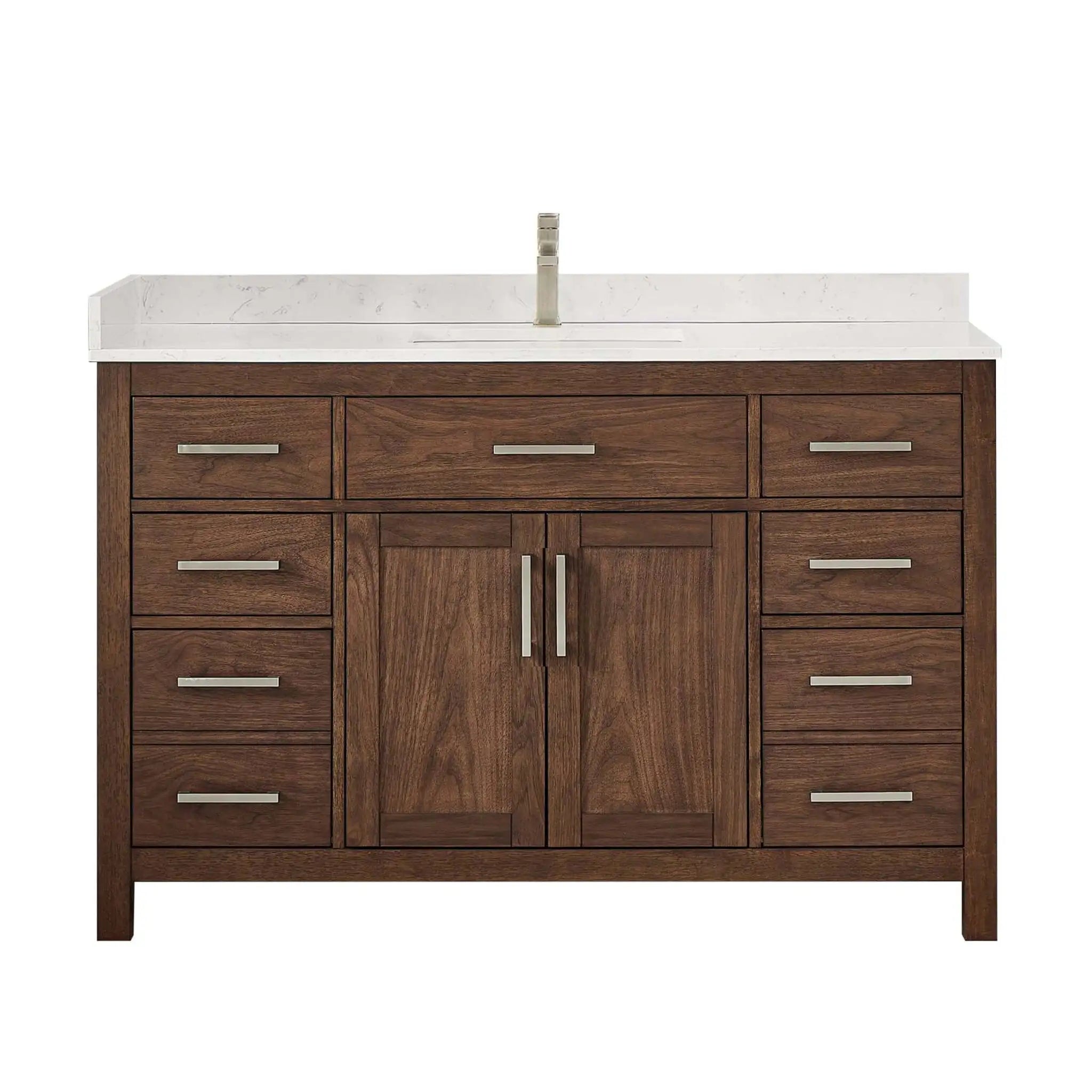 54" Beckett Single Bathroom Vanity in Dark Walnut with Brushed Nickel Trim by Wyndham