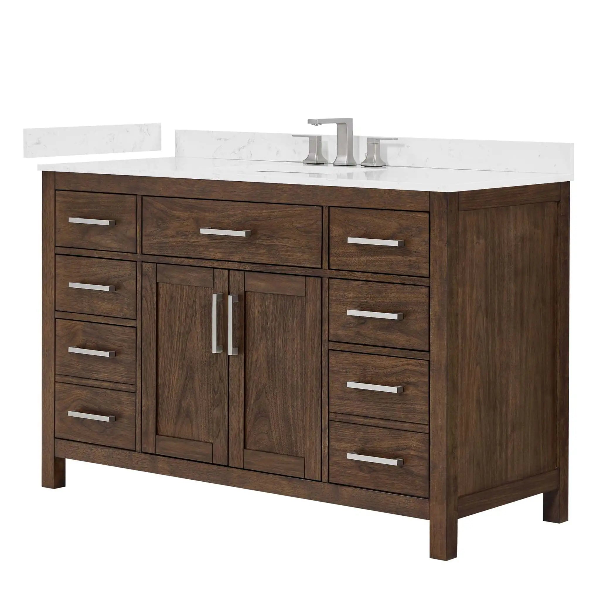 54" Beckett Single Bathroom Vanity in Dark Walnut with Brushed Nickel Trim by Wyndham