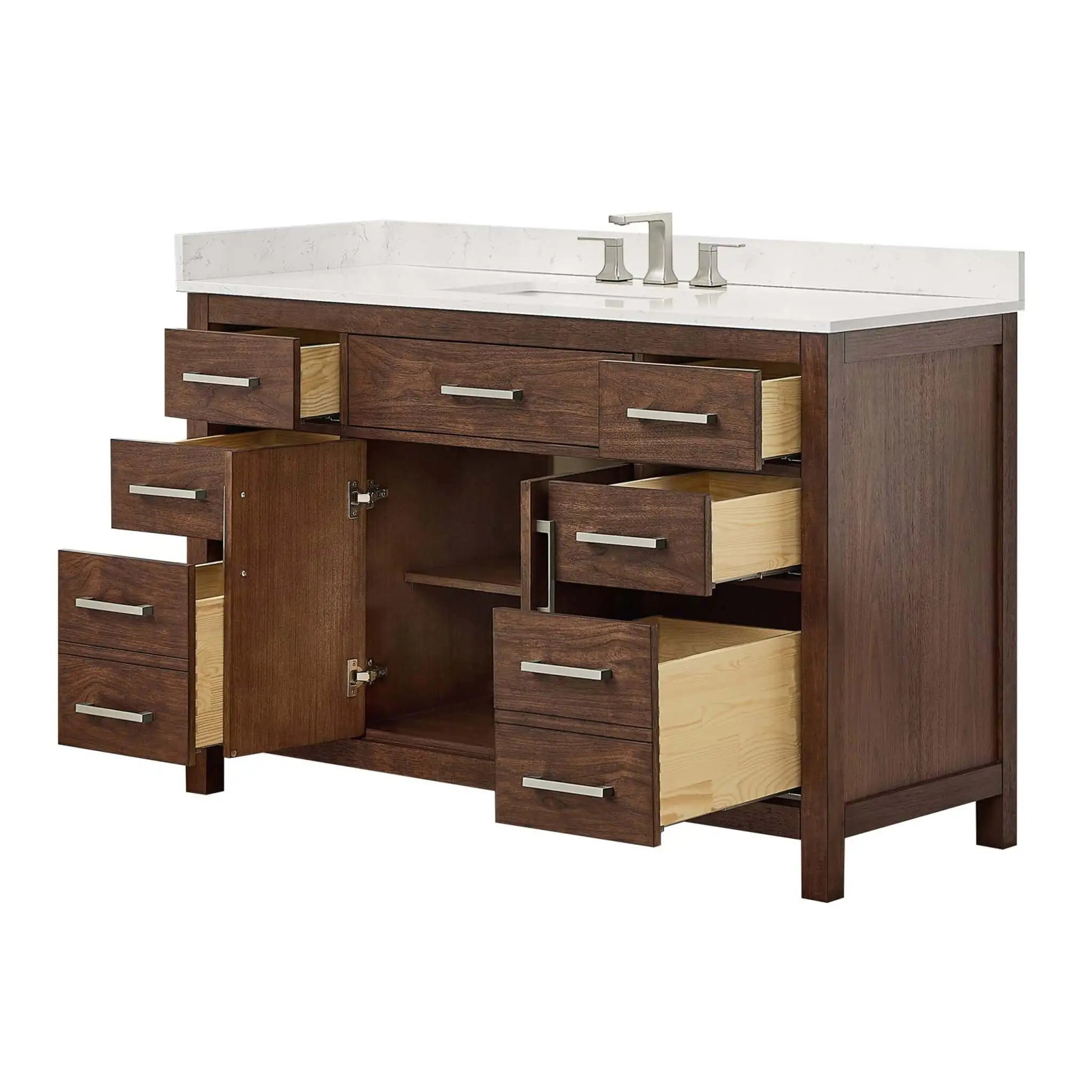 54" Beckett Single Bathroom Vanity in Dark Walnut with Brushed Nickel Trim by Wyndham