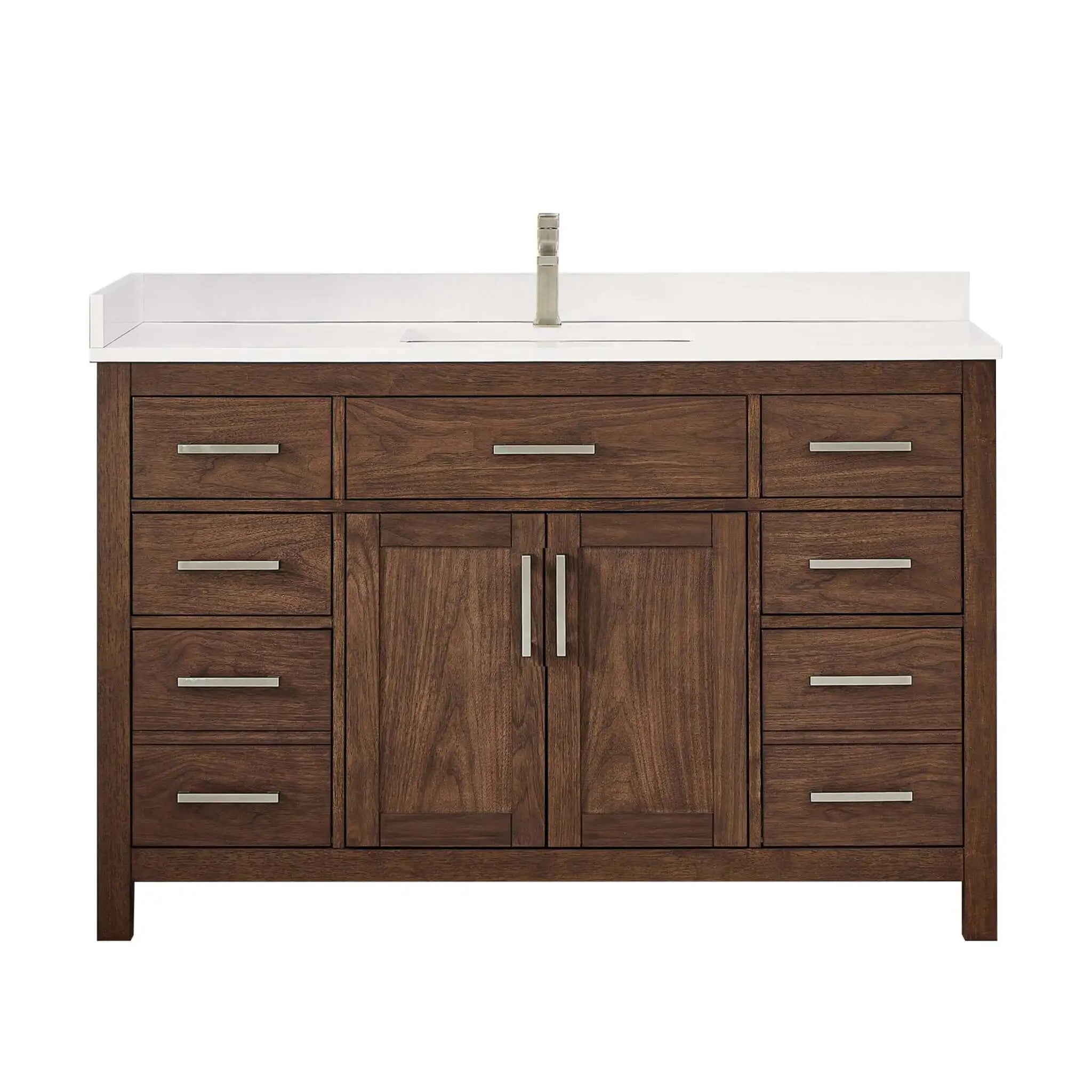 54" Beckett Single Bathroom Vanity in Dark Walnut with Brushed Nickel Trim by Wyndham