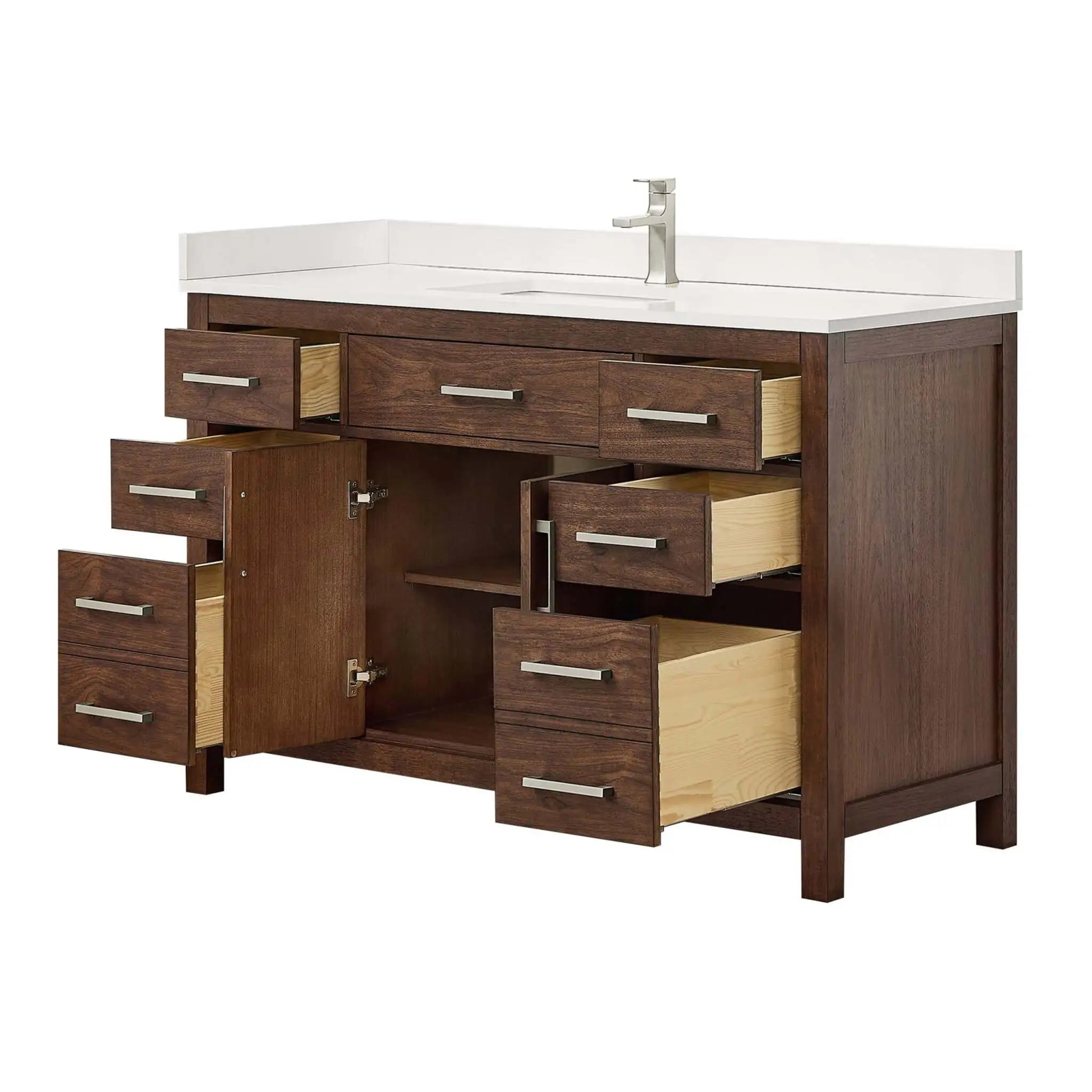54" Beckett Single Bathroom Vanity in Dark Walnut with Brushed Nickel Trim by Wyndham