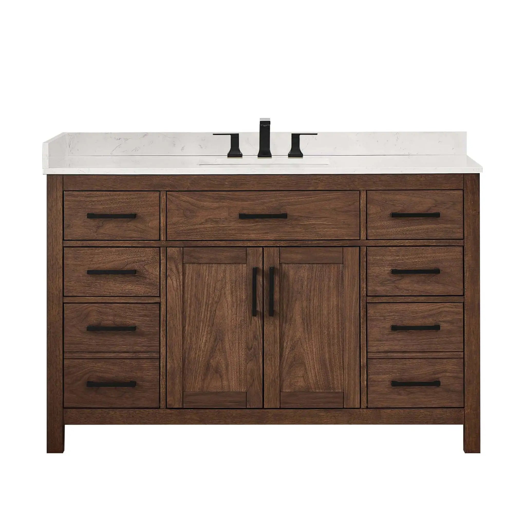 54" Beckett Single Bathroom Vanity in Dark Walnut with Matte Black Trim by Wyndham