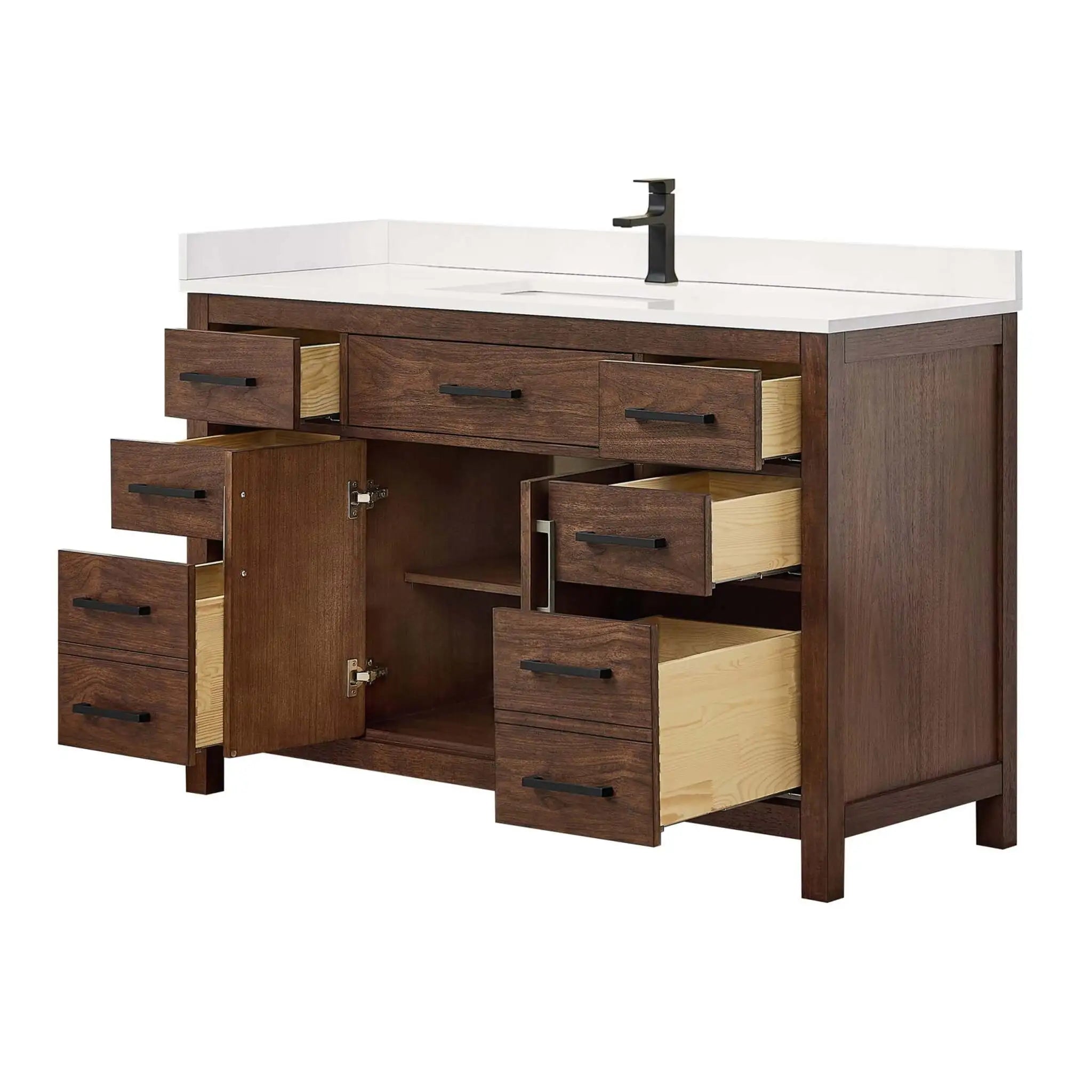 54" Beckett Single Bathroom Vanity in Dark Walnut with Matte Black Trim by Wyndham