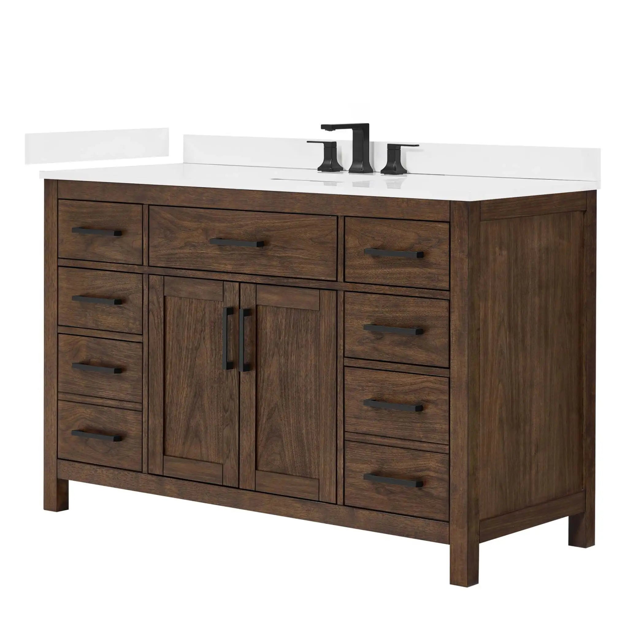 54" Beckett Single Bathroom Vanity in Dark Walnut with Matte Black Trim by Wyndham