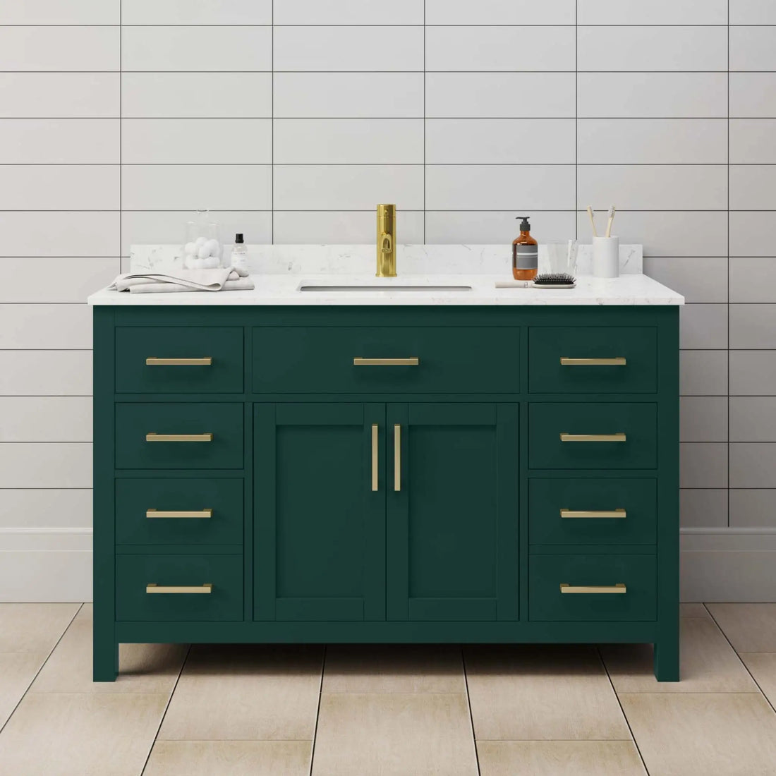 54" Beckett Single Bathroom Vanity in Green with Brushed Gold Trim by Wyndham